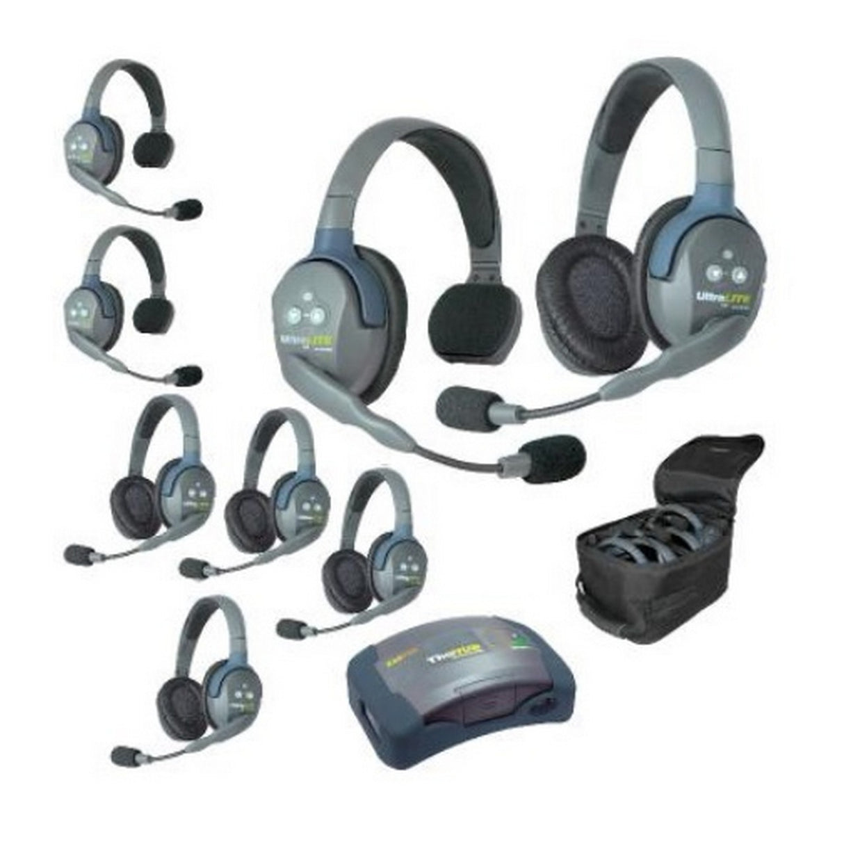 Eartec HUB835 8-Person Full Duplex Wireless Intercom with 3 Single and 5 Double Ear Headsets