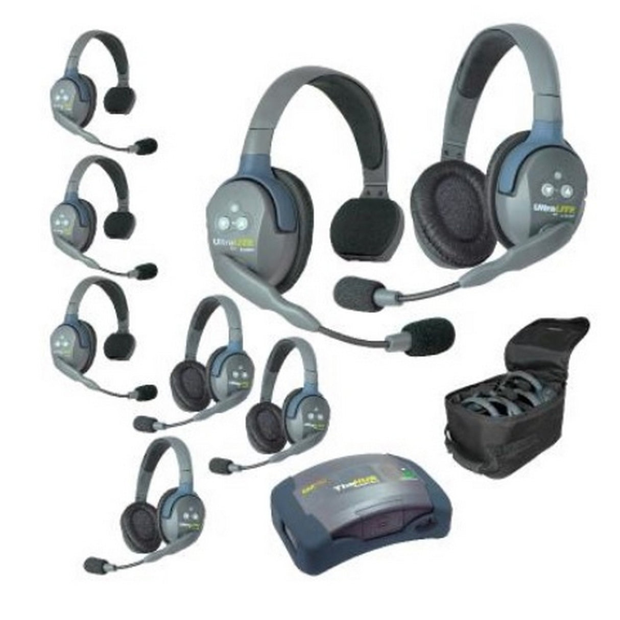 Eartec HUB844 8-Person Full Duplex Wireless Intercom with 4 Single and 4 Double Ear Headsets