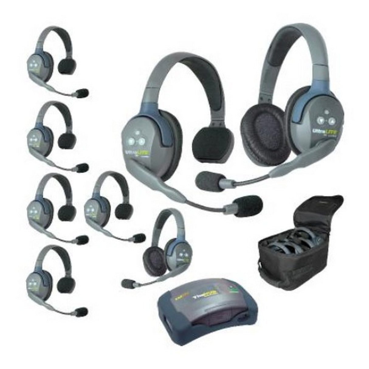 Eartec HUB862 8-Person Full Duplex Wireless Intercom with 6 Single and 2 Double Ear Headsets