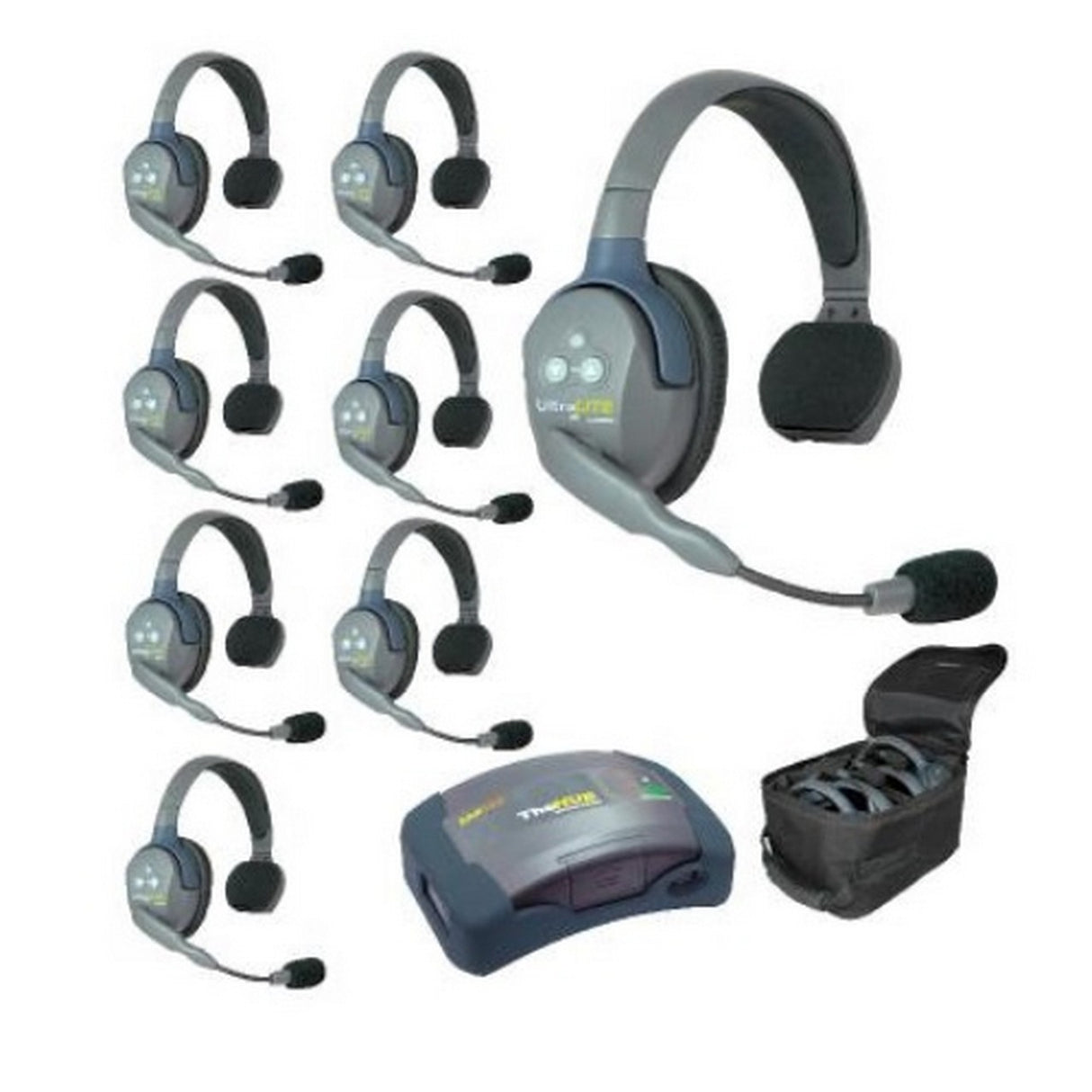 Eartec HUB8S 8-Person Full Duplex Wireless Intercom with 8 UltraLITE Single Ear Headsets