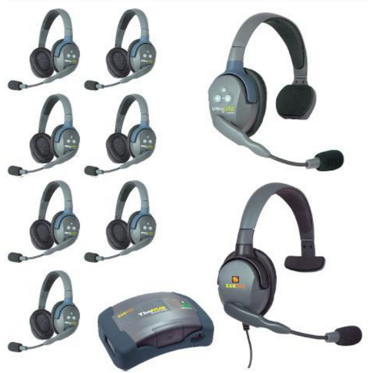 Eartec HUB917MXS UltraLITE and HUB 9 Person Headset System with 1 ULSR, 7 ULDR, 1 Max 4G Single