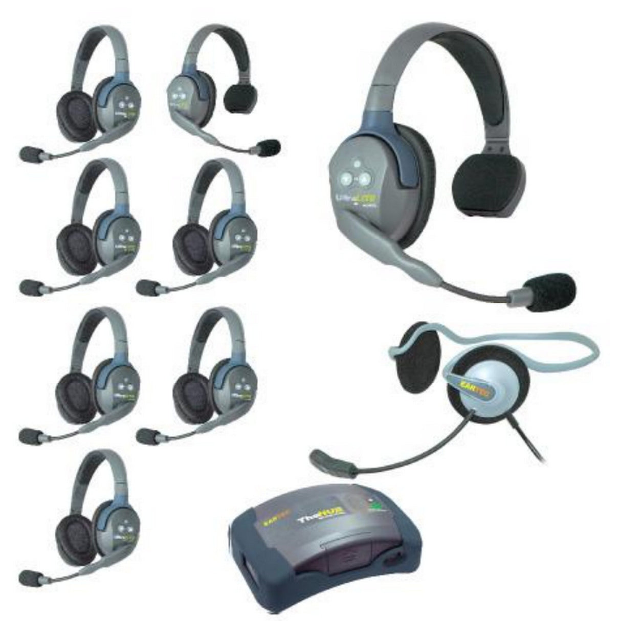 Eartec HUB926MON UltraLITE and HUB 9 Person Headset System with 2 ULSR, 6 ULDR, 1 Monarch