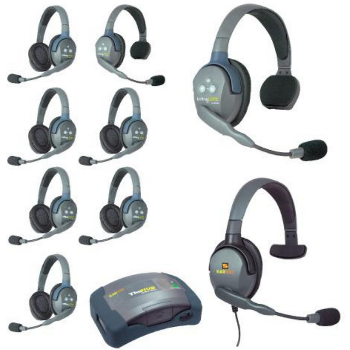 Eartec HUB926MXS UltraLITE and HUB 9 Person Headset System with 2 ULSR, 6 ULDR, 1 Max 4G Single