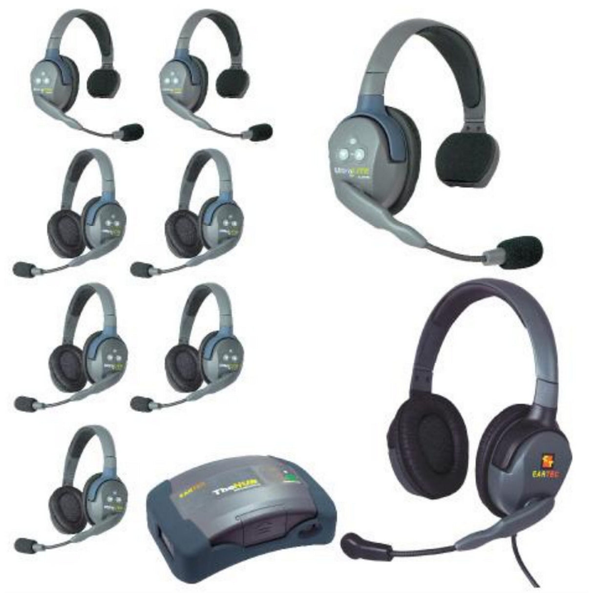 Eartec HUB935MXD UltraLITE and HUB 9 Person Headset System with 3 ULSR, 5 ULDR, 1 Max 4G Double