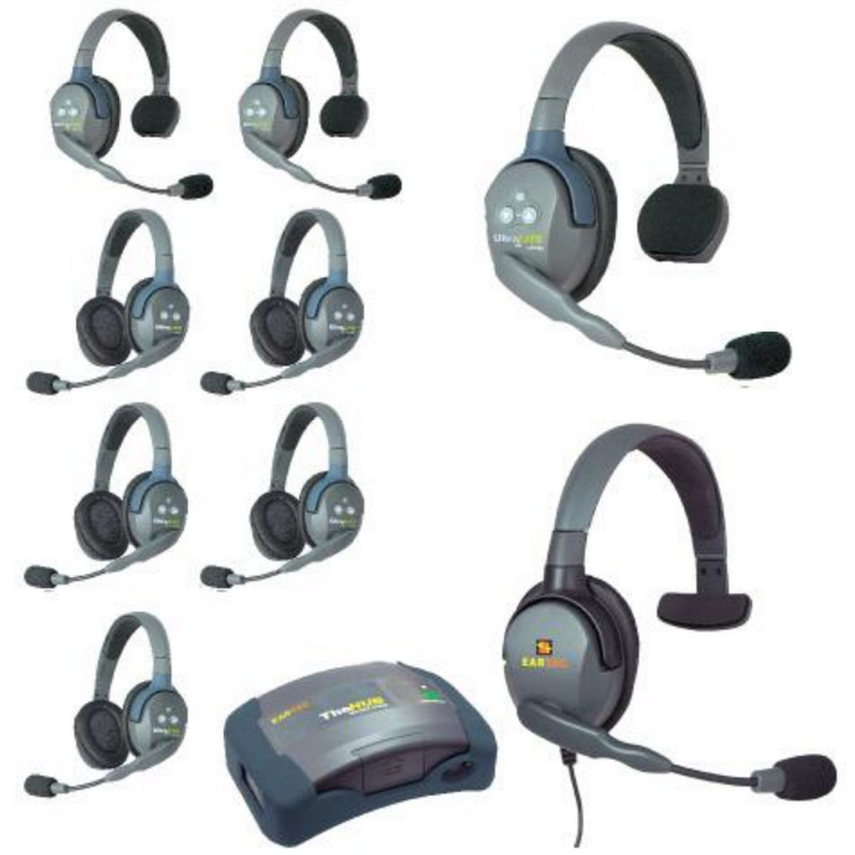 Eartec HUB935MXS UltraLITE and HUB 9 Person Headset System with 3 ULSR, 5 ULDR, 1 Max 4G Single