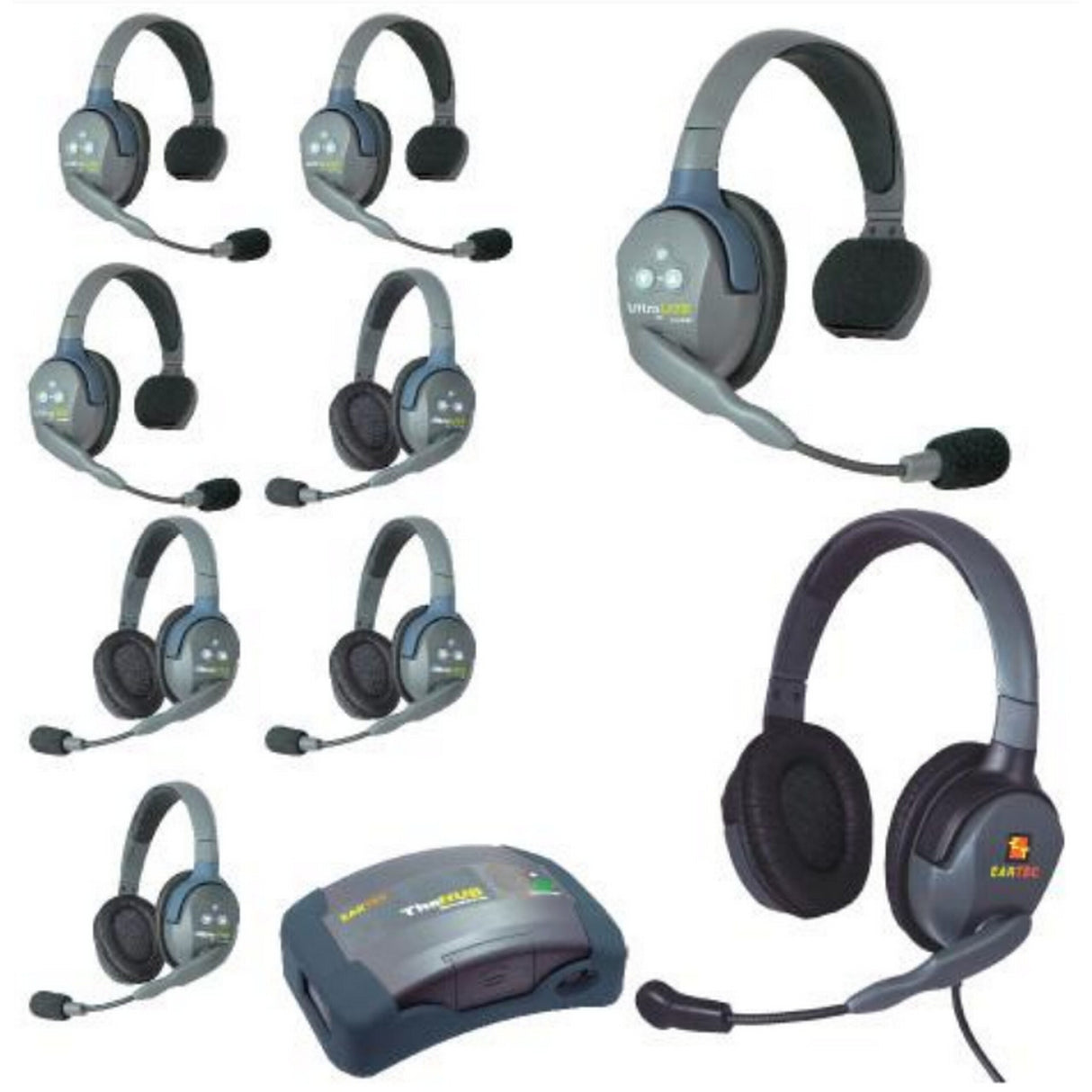 Eartec HUB944MXD UltraLITE and HUB 9 Person Headset System with 4 ULSR, 4 ULDR, 1 Max 4G Double