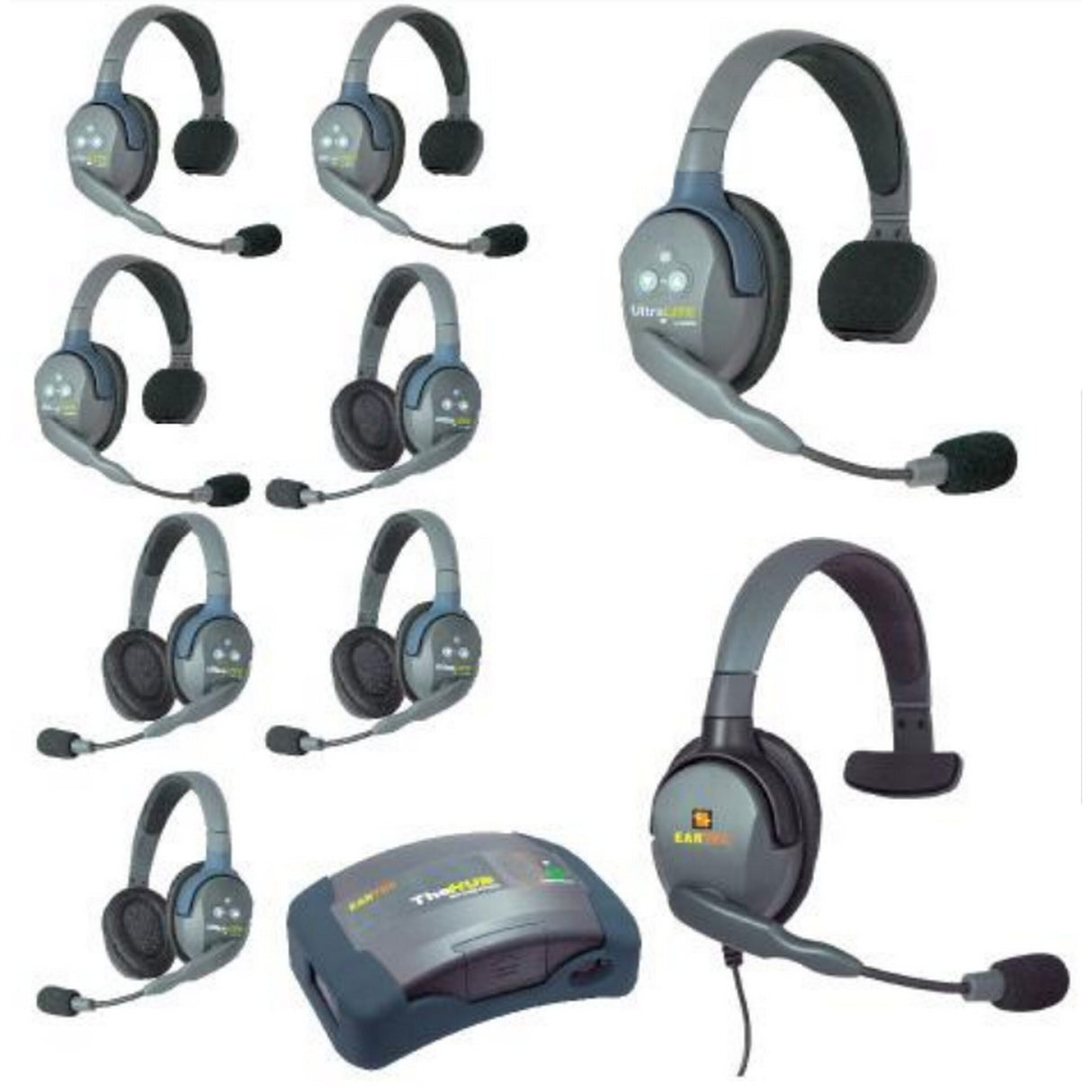 Eartec HUB944MXS UltraLITE and HUB 9 Person Headset System with 4 ULSR, 4 ULDR, 1 Max 4G Single