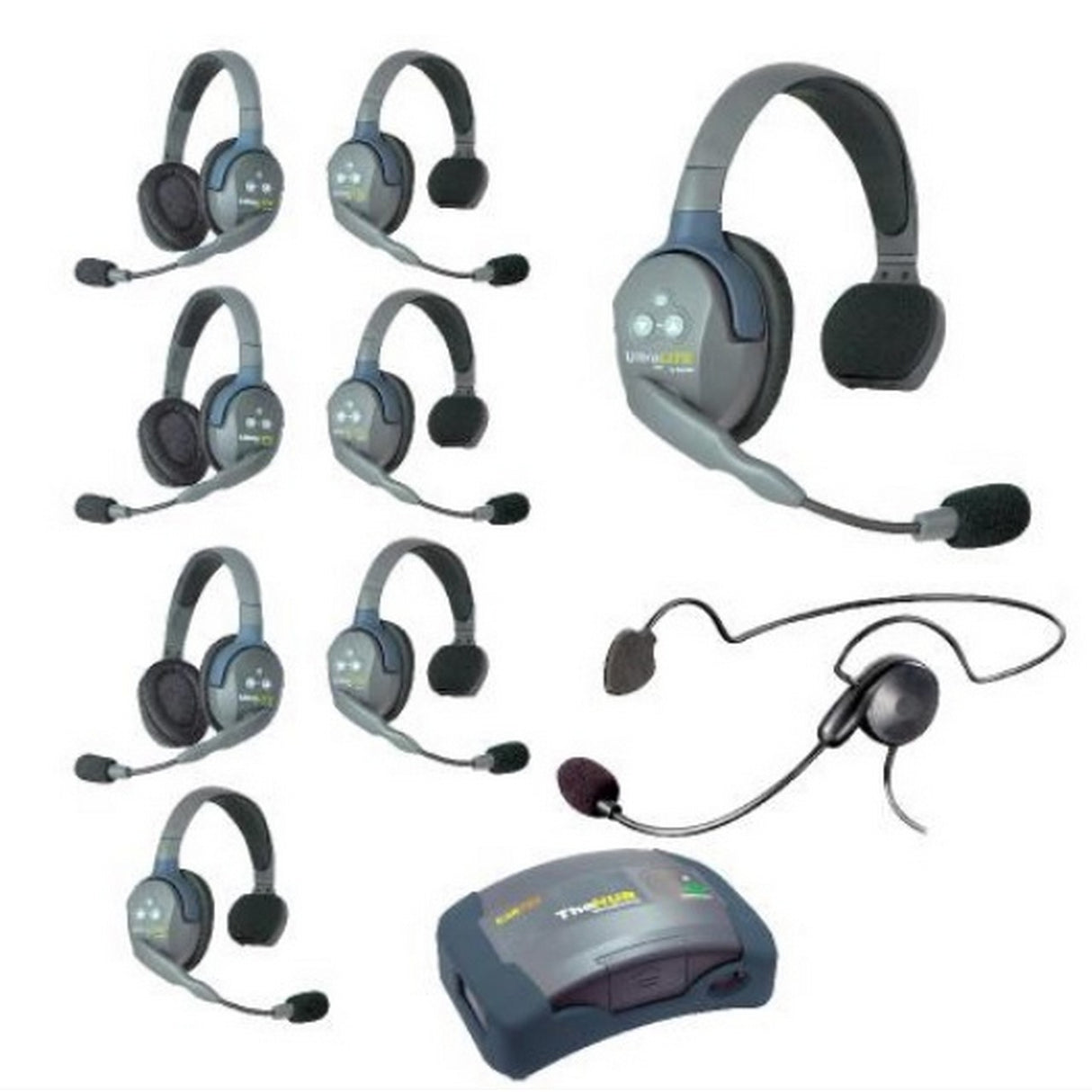 Eartec HUB953CYB 9-Person Wireless Intercom with 5 Single, 3 Dual Ear and 1 Plug-In Cyber Headset