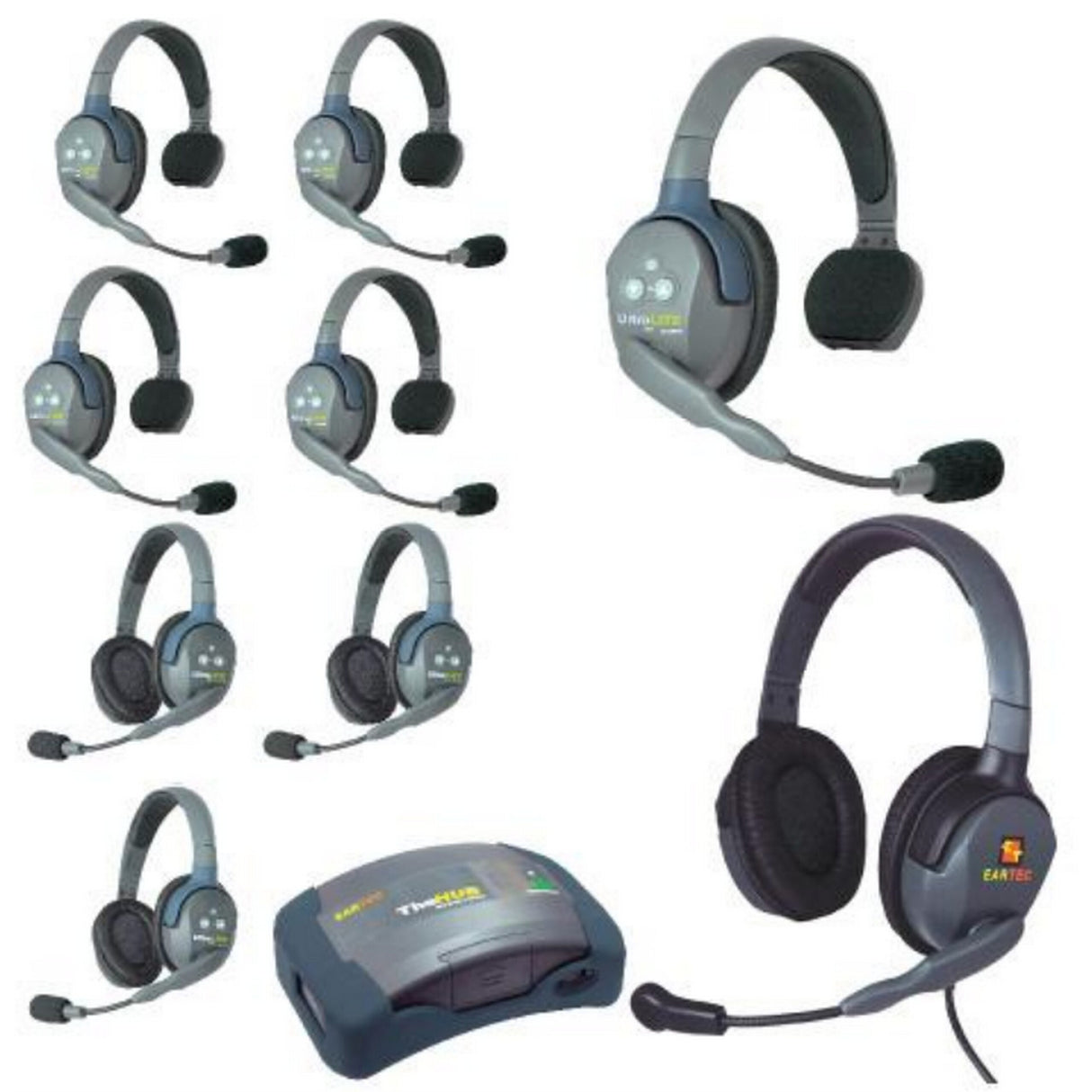 Eartec HUB953MXD UltraLITE and HUB 9 Person Headset System with 5 ULSR, 3 ULDR, 1 Max 4G Double