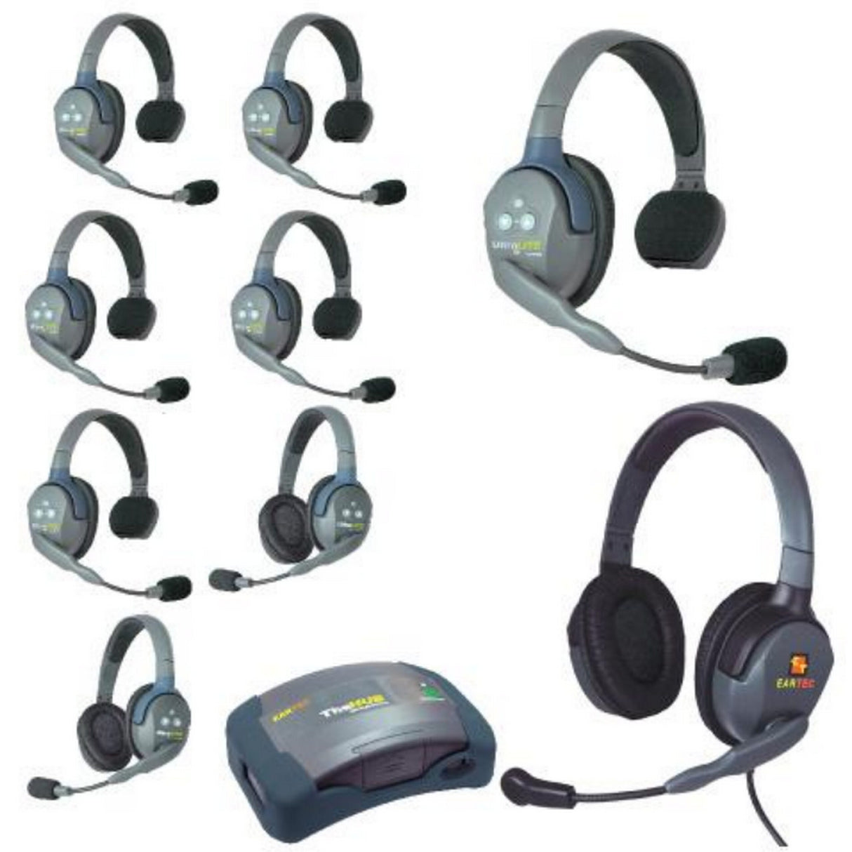 Eartec HUB962MXD UltraLITE and HUB 9 Person Headset System with 6 ULSR, 2 ULDR, 1 Max 4G Double