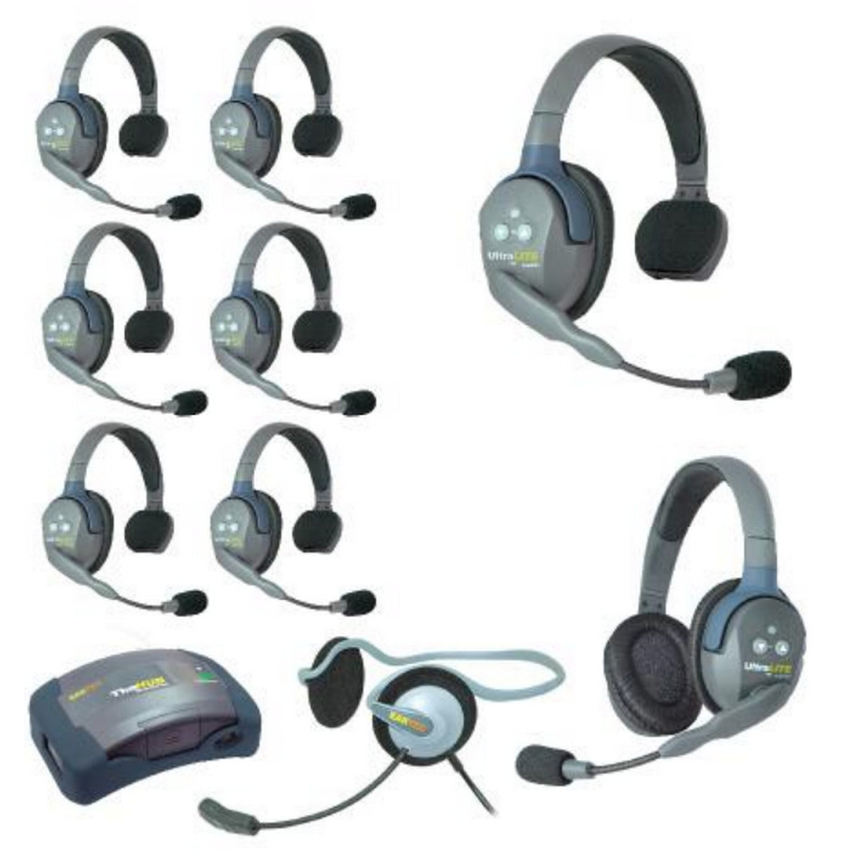 Eartec HUB971MON UltraLITE and HUB 9 Person Headset System with 7 ULSR, 1 ULDR, 1 Monarch