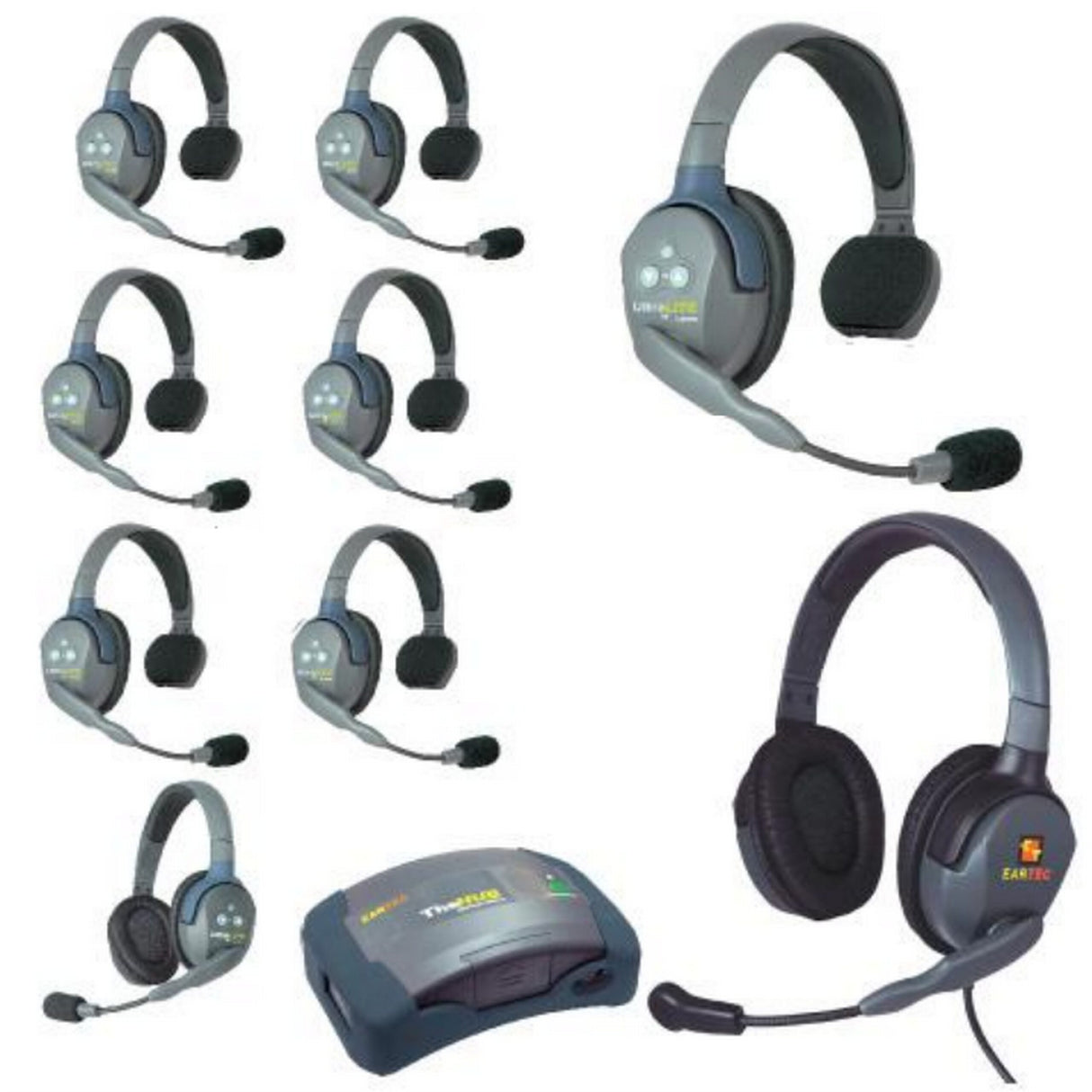 Eartec HUB971MXD UltraLITE and HUB 9 Person Headset System with 7 ULSR, 1 ULDR, 1 Max 4G Double