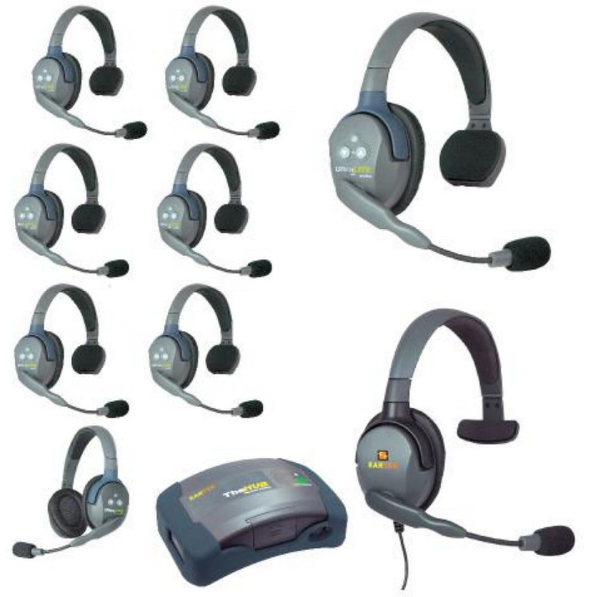 Eartec HUB971MXS UltraLITE and HUB 9 Person Headset System with 7 ULSR, 1 ULDR, 1 Max 4G Single