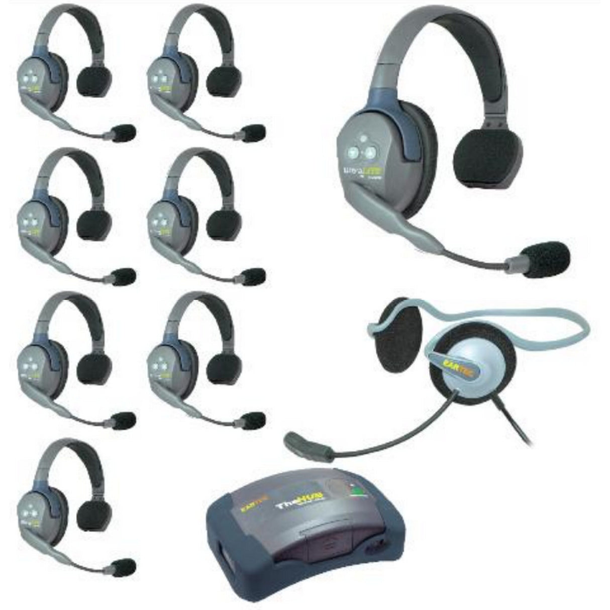 Eartec HUB9SMON UltraLITE and HUB 9 Person Headset System with 8 ULSR, 1 Monarch Headset