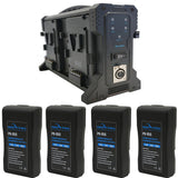 IndiPRO PD95SKT8 Four Compact 95Wh V-Mount Lion Batteries and Quad Pro Battery Charger Kit