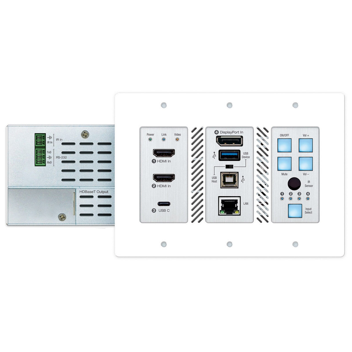 Key Digital KD-X4X1WUTX 4 x 1 4K/18G 100m HDBT PoH Wall Plate Switcher Transmitter