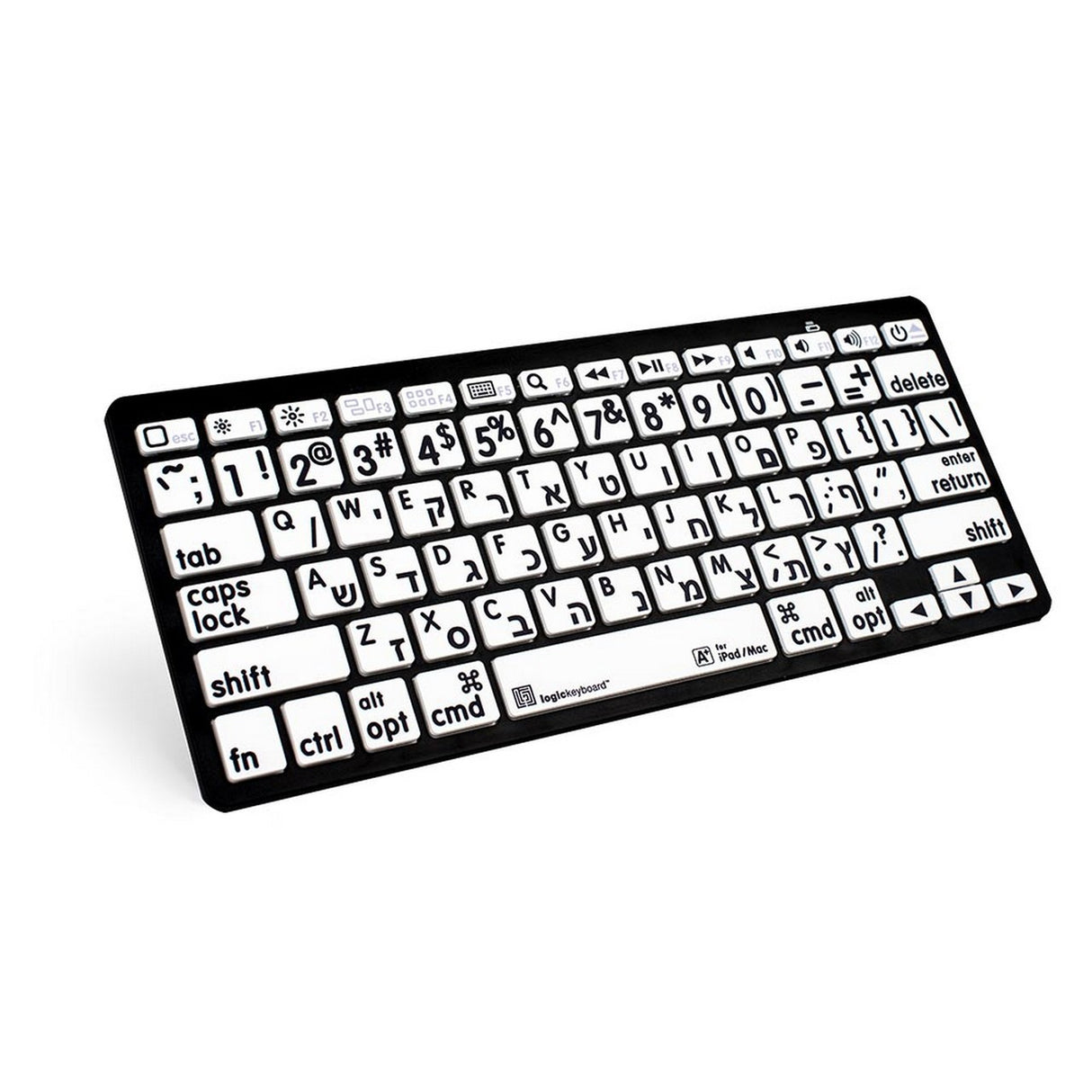 Logickeyboard LargePrint Black on White | Bluetooth Mini English/Hebrew Keyboard