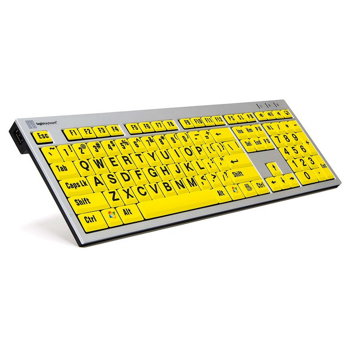 Logickeyboard Large Print Black on Yellow Slim Line PC Keyboard | Accurate Typing Large Printed Keyboard