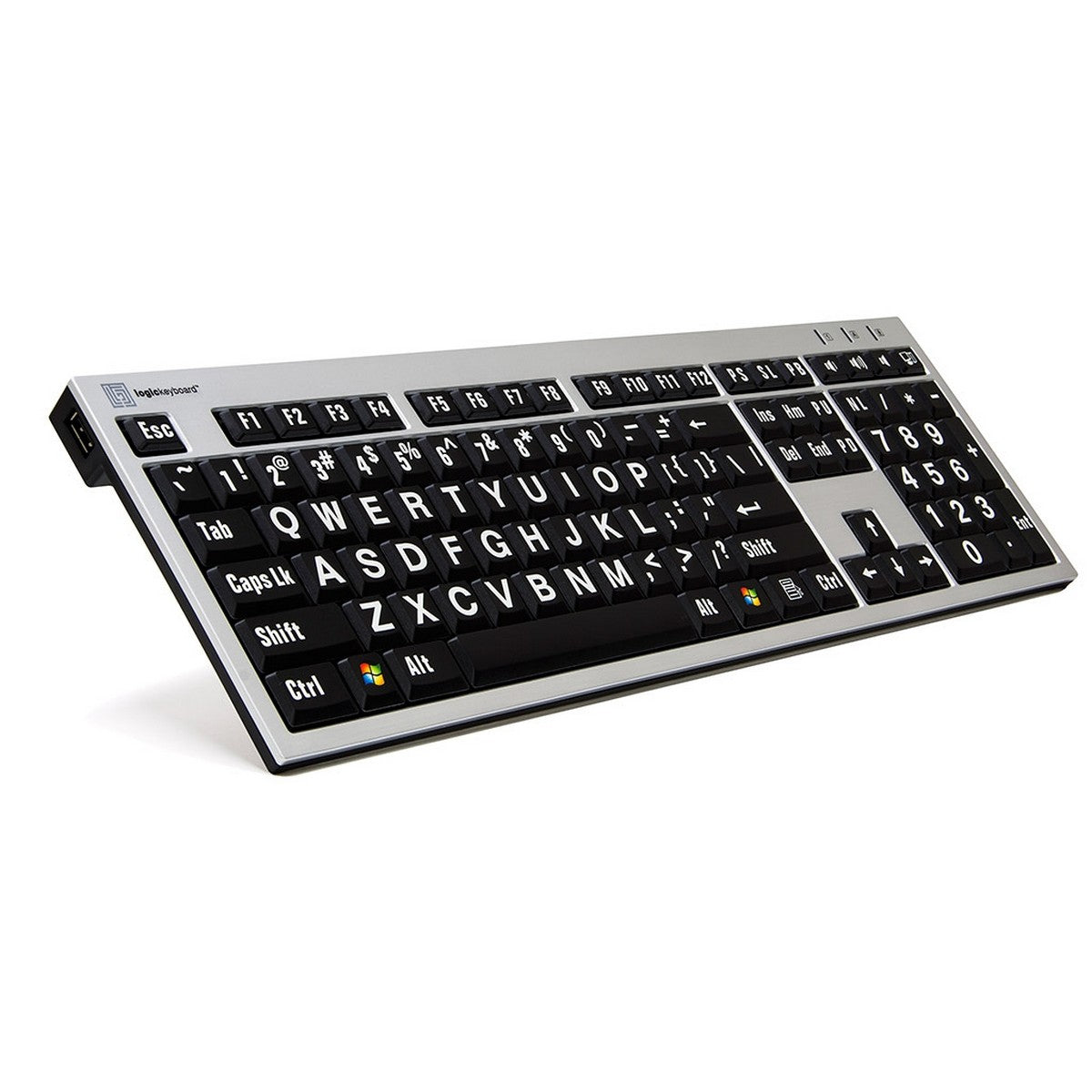 Logickeyboard Large Print White on Black Slim Line PC Keyboard | Accurate Typing Large Printed Keyboard
