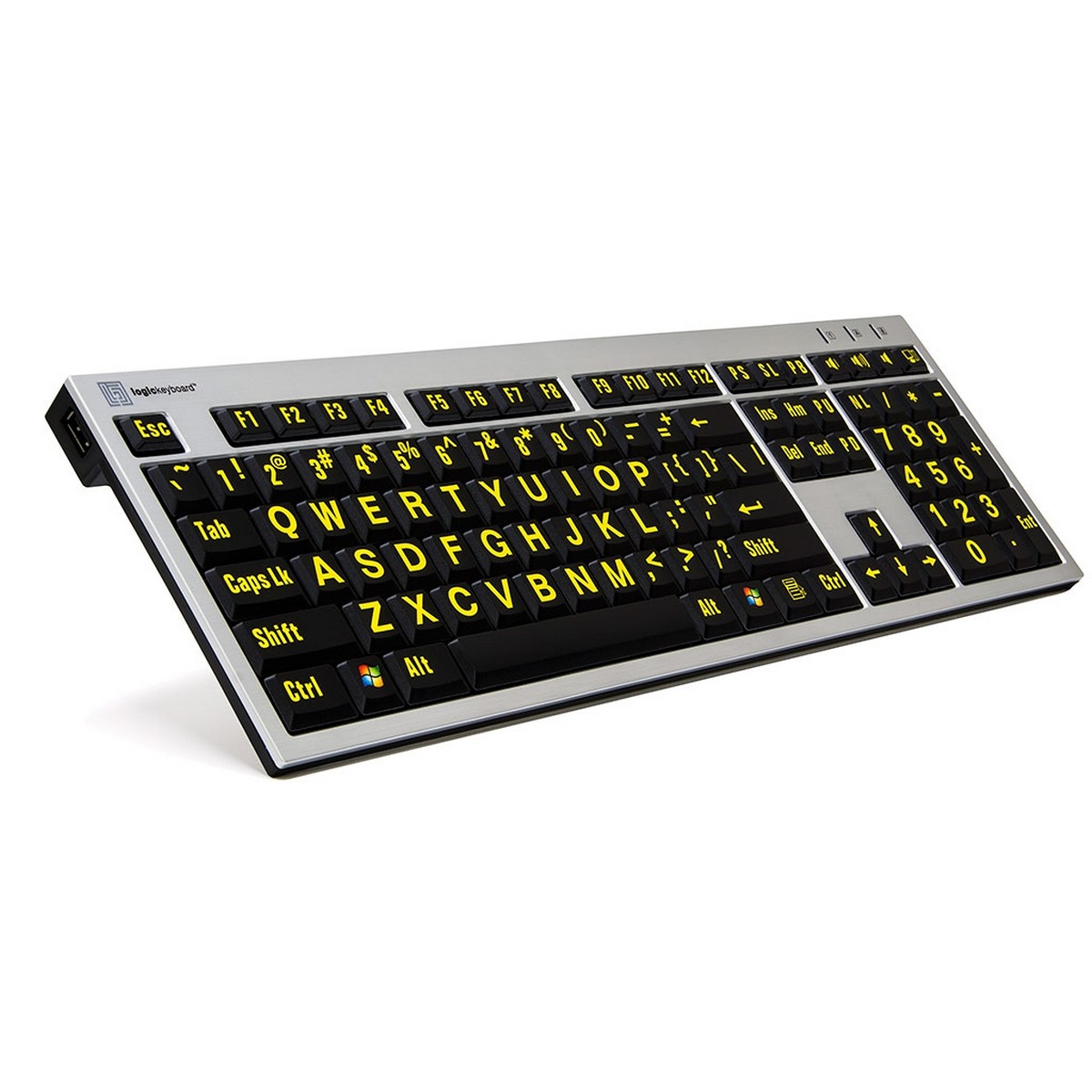Logickeyboard Large Print Yellow on Black Slim Line PC Keyboard | Accurate Typing Large Printed Keyboard
