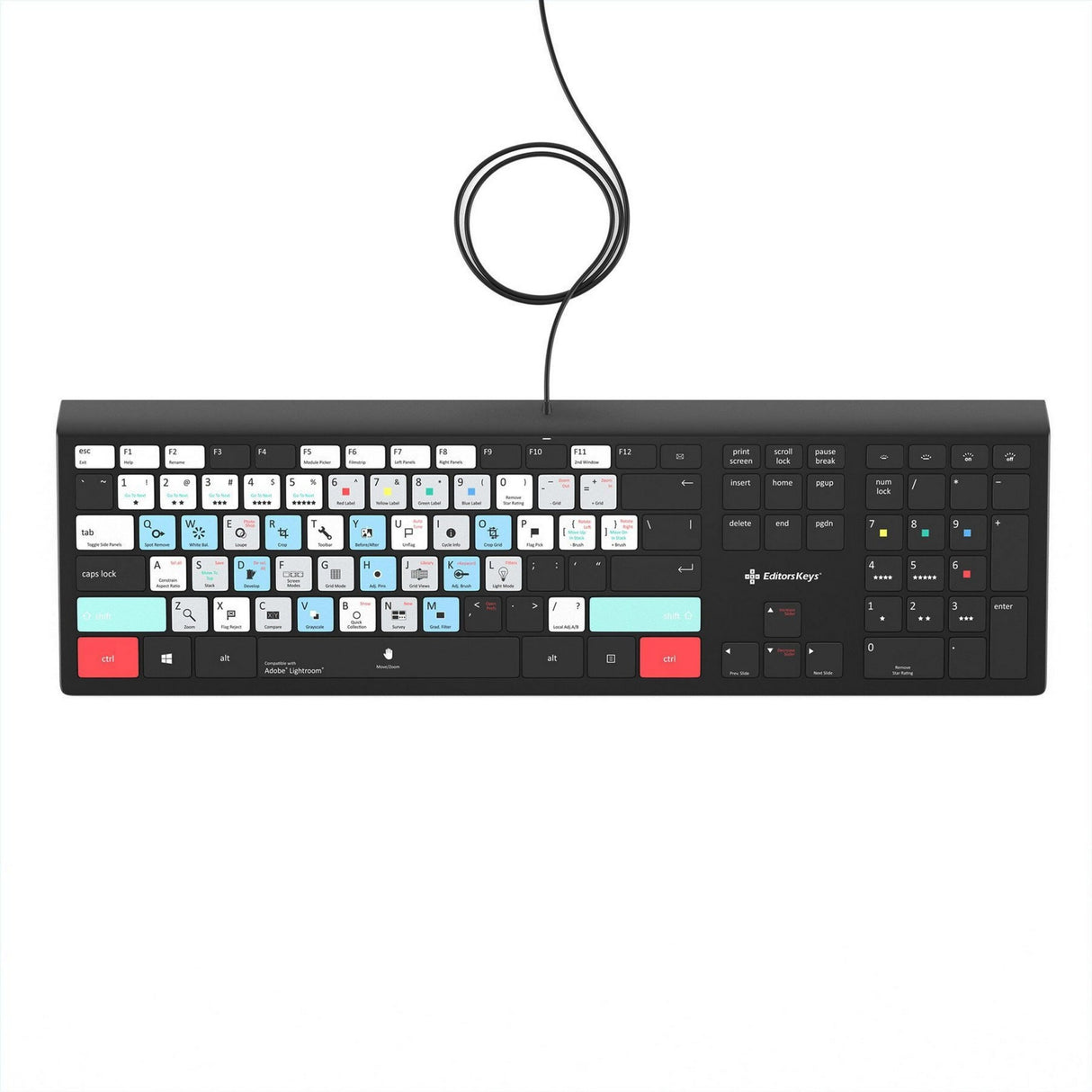 Editors Keys LRAD-BL-WIN-US Lightroom Backlit Keyboard for Windows, US