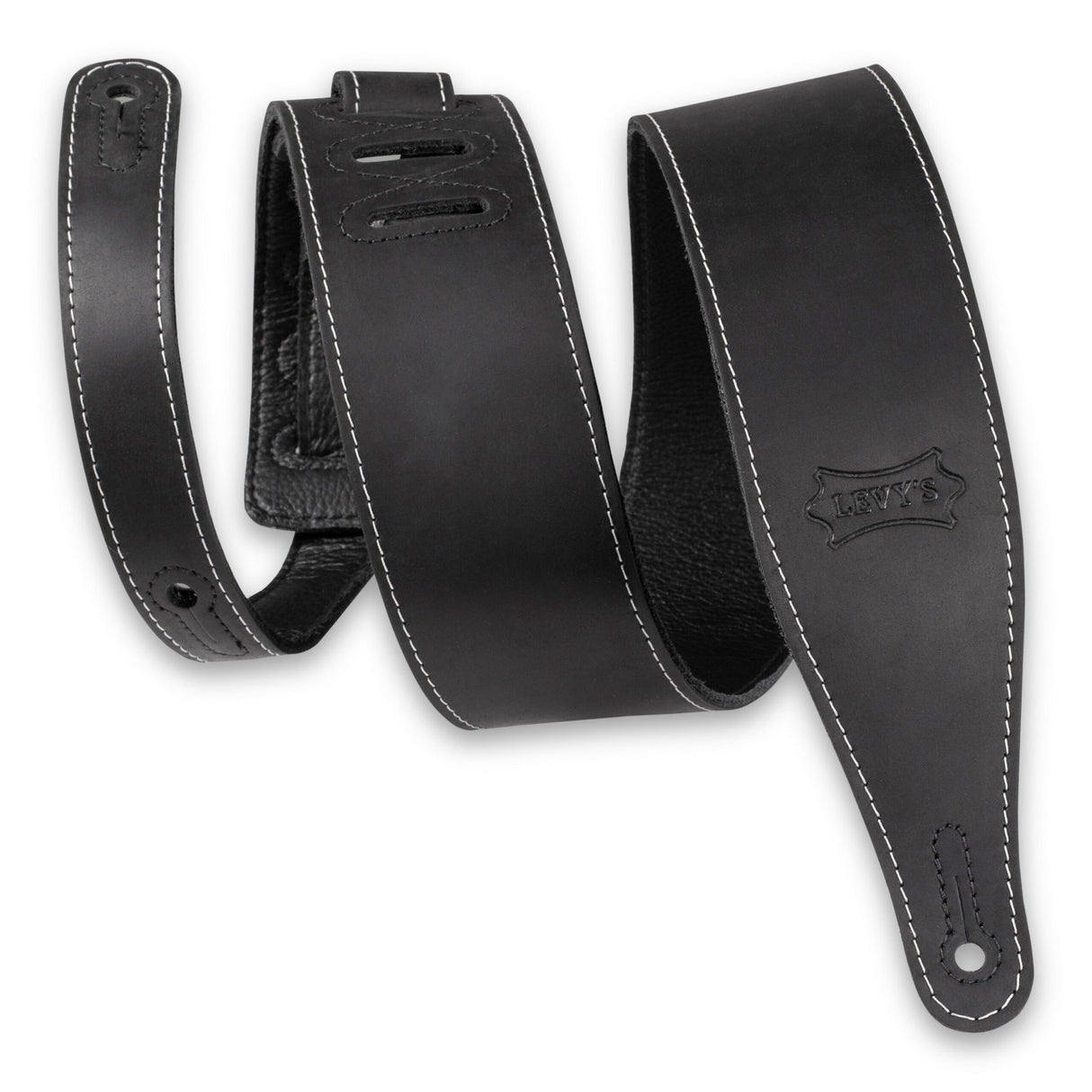 Levy's 2.5 Inch Pull-Up Butter Leather Guitar Strap, Black