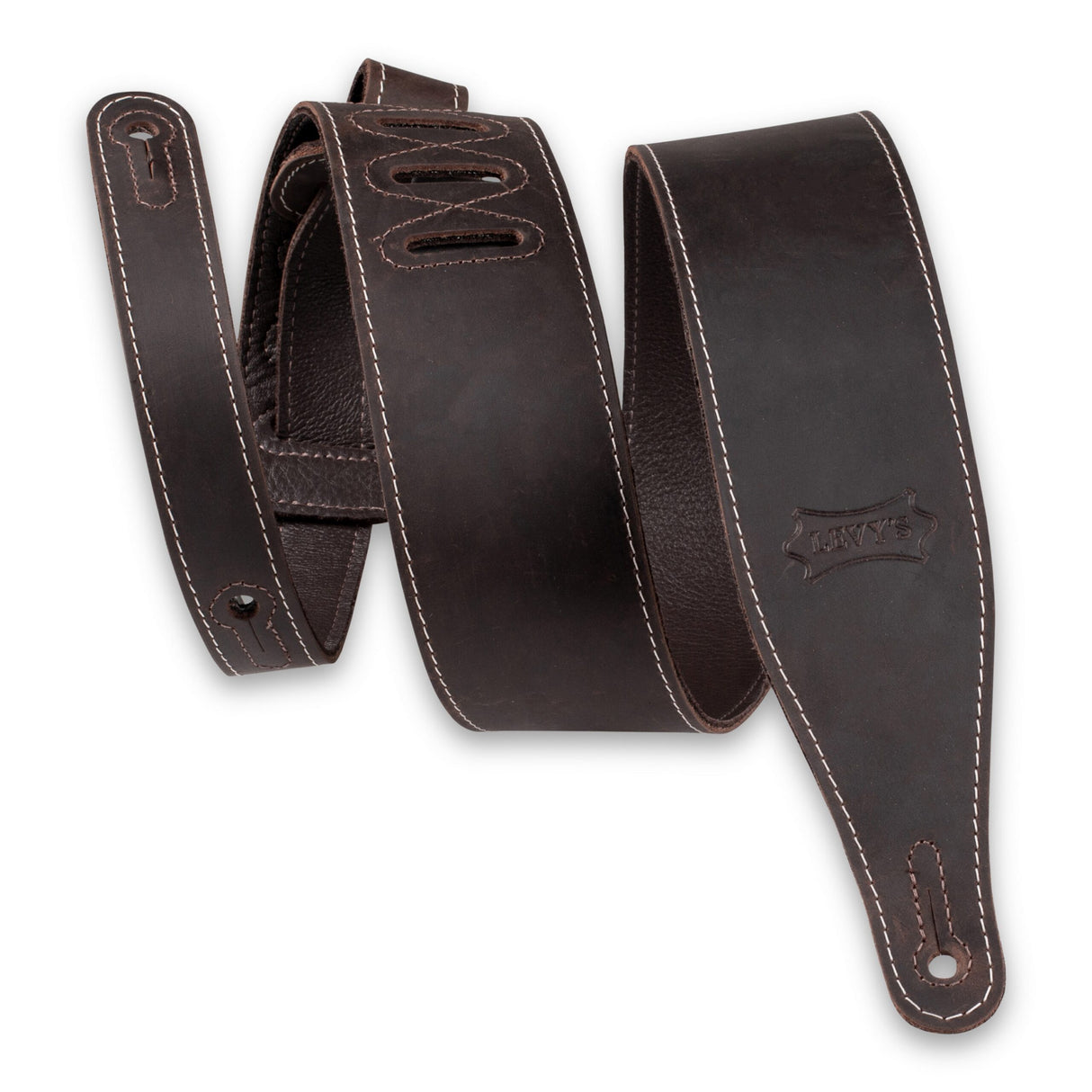 Levy's 2.5 Inch Pull-Up Butter Leather Guitar Strap, Brown