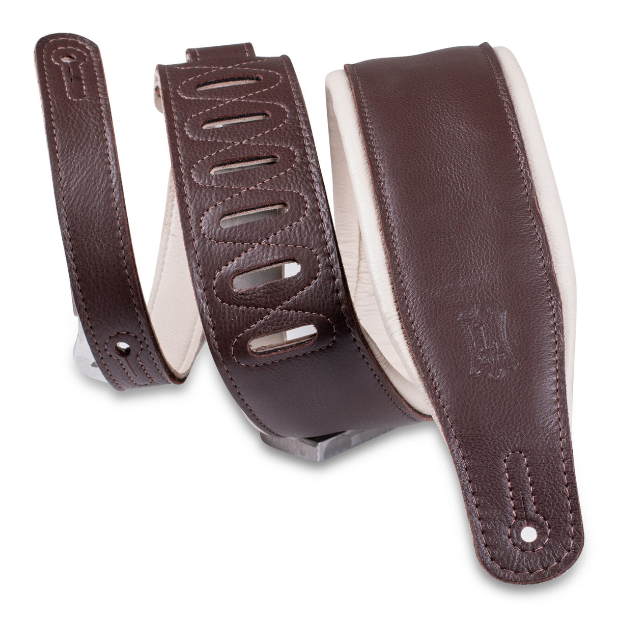 Levy's 3 Inch Dark Brown and Cream Garment Leather Guitar Strap