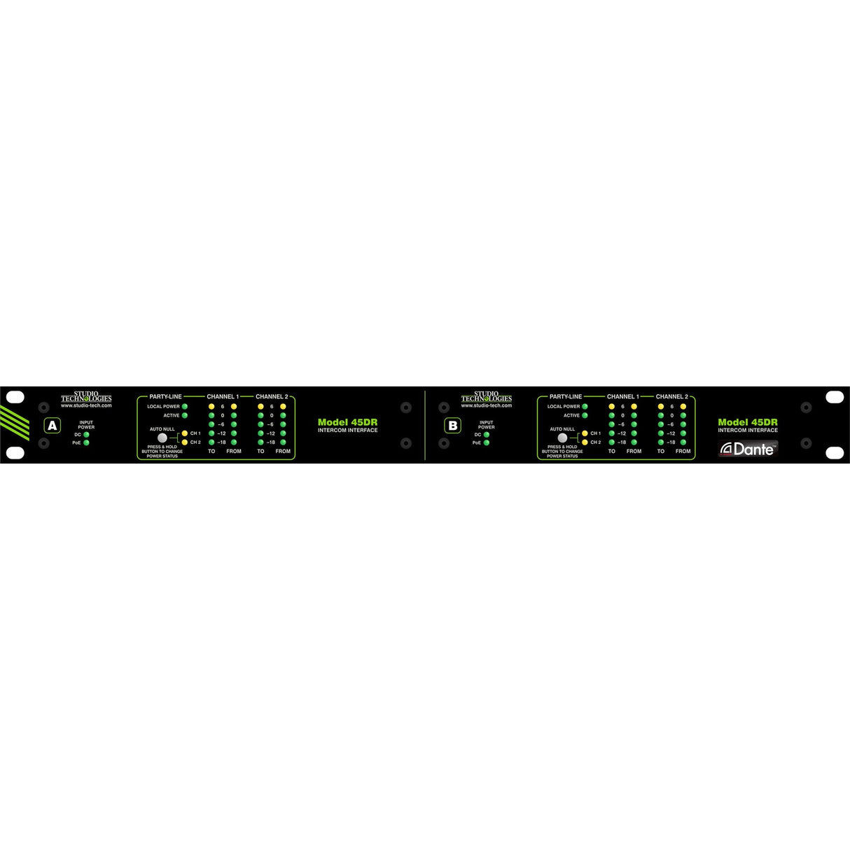 Studio Technologies M45DRRM-2 Rack-Mount Front Panel for 2 Model 45DR Interfaces