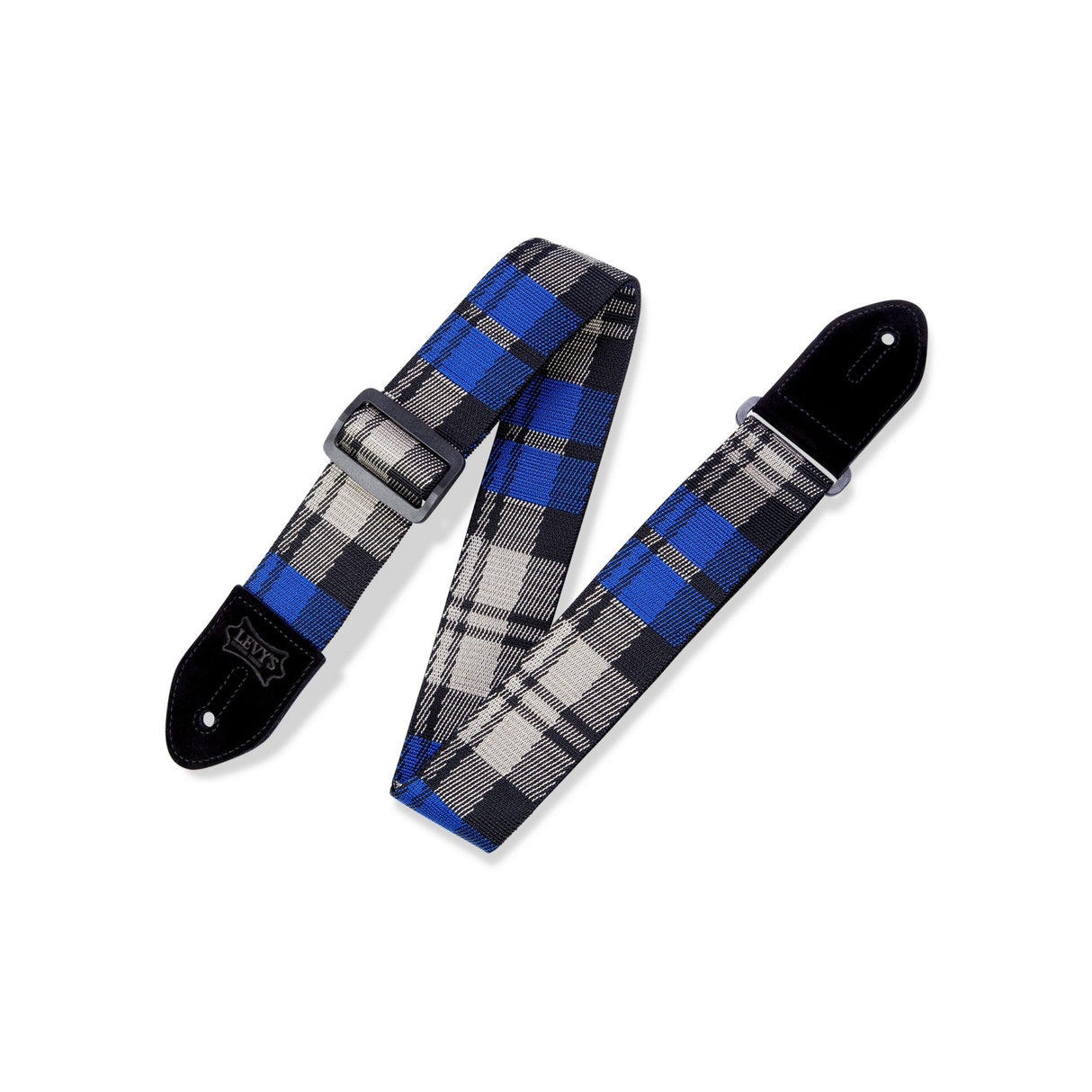 Levy's Cobalt Plaid Poly Guitar Strap, Blue, Cream, Black