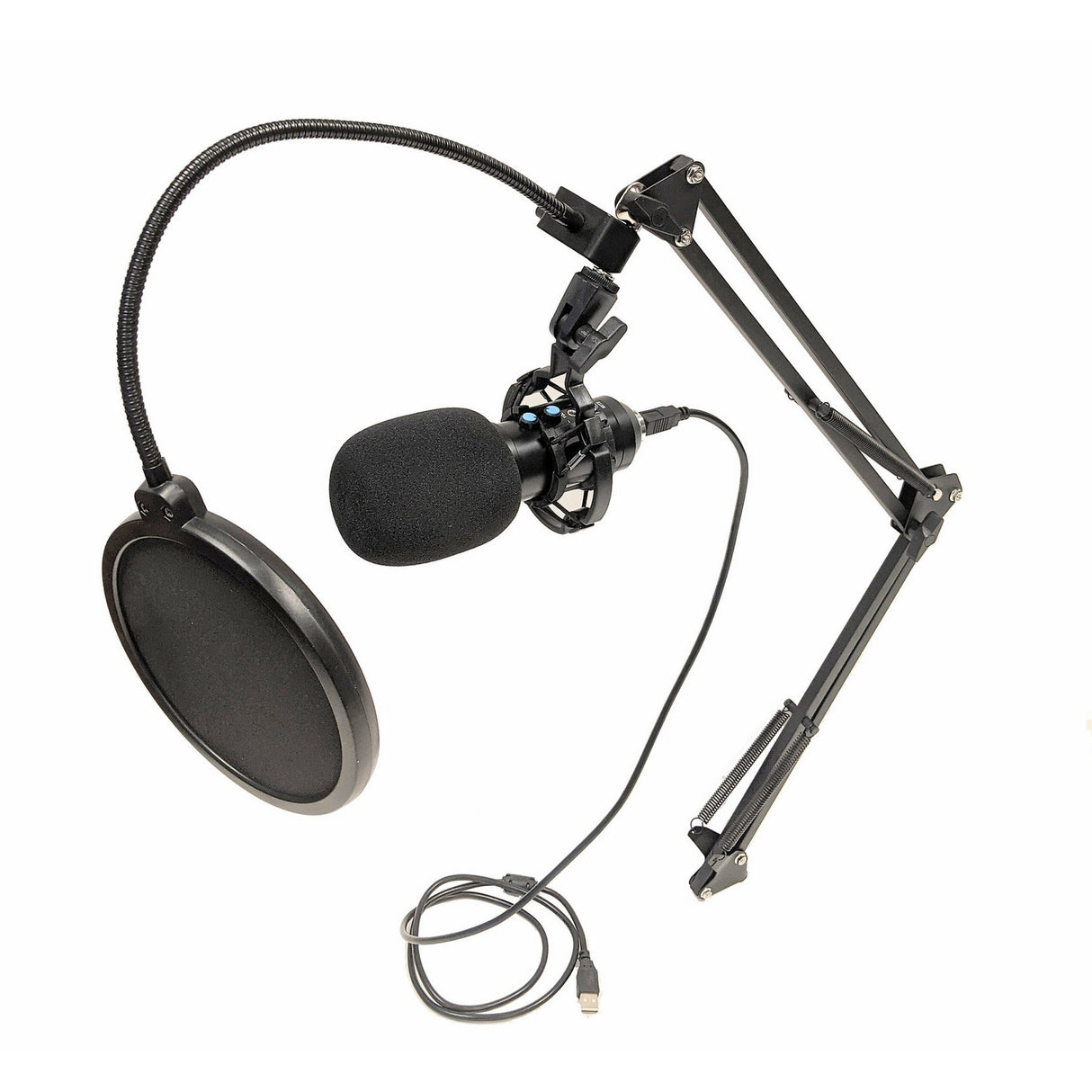 Bescor USB Microphone with Boom Arm Stand, Pop Filter, Foam Windscreen and USB Cable