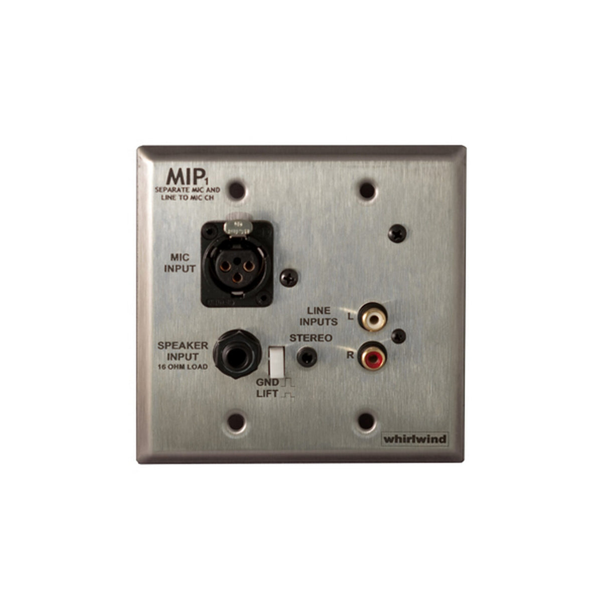 Whirlwind MIP1S 2-Gang Wall Input Plate with XLRF, 3.5mm TRS, Dual RCA, 1/4-Inch Speaker Inputs, Stainless