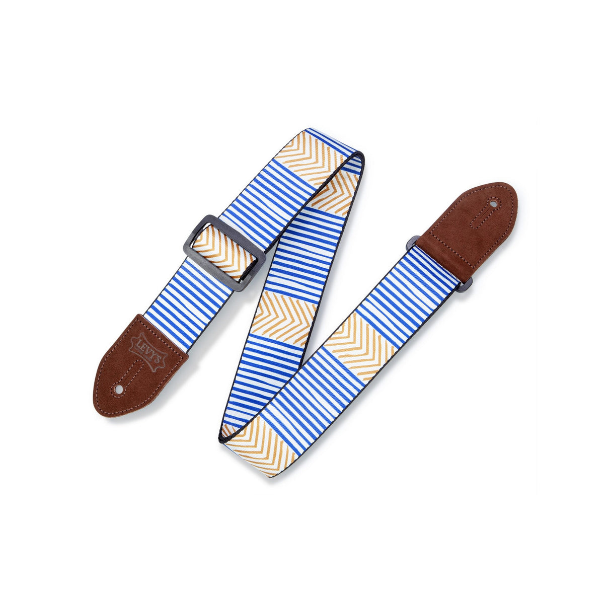 Levy's Tribal Chevron Guitar Strap, White, Blue, Gold