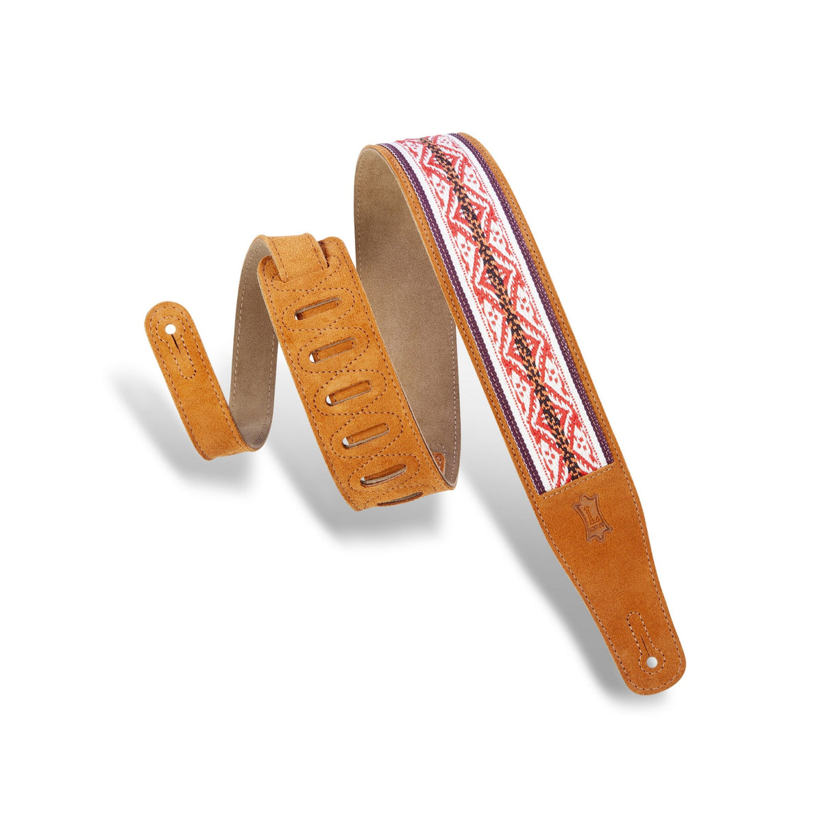 Levy's Embellish Suede Guitar Strap, Honey, Red, White