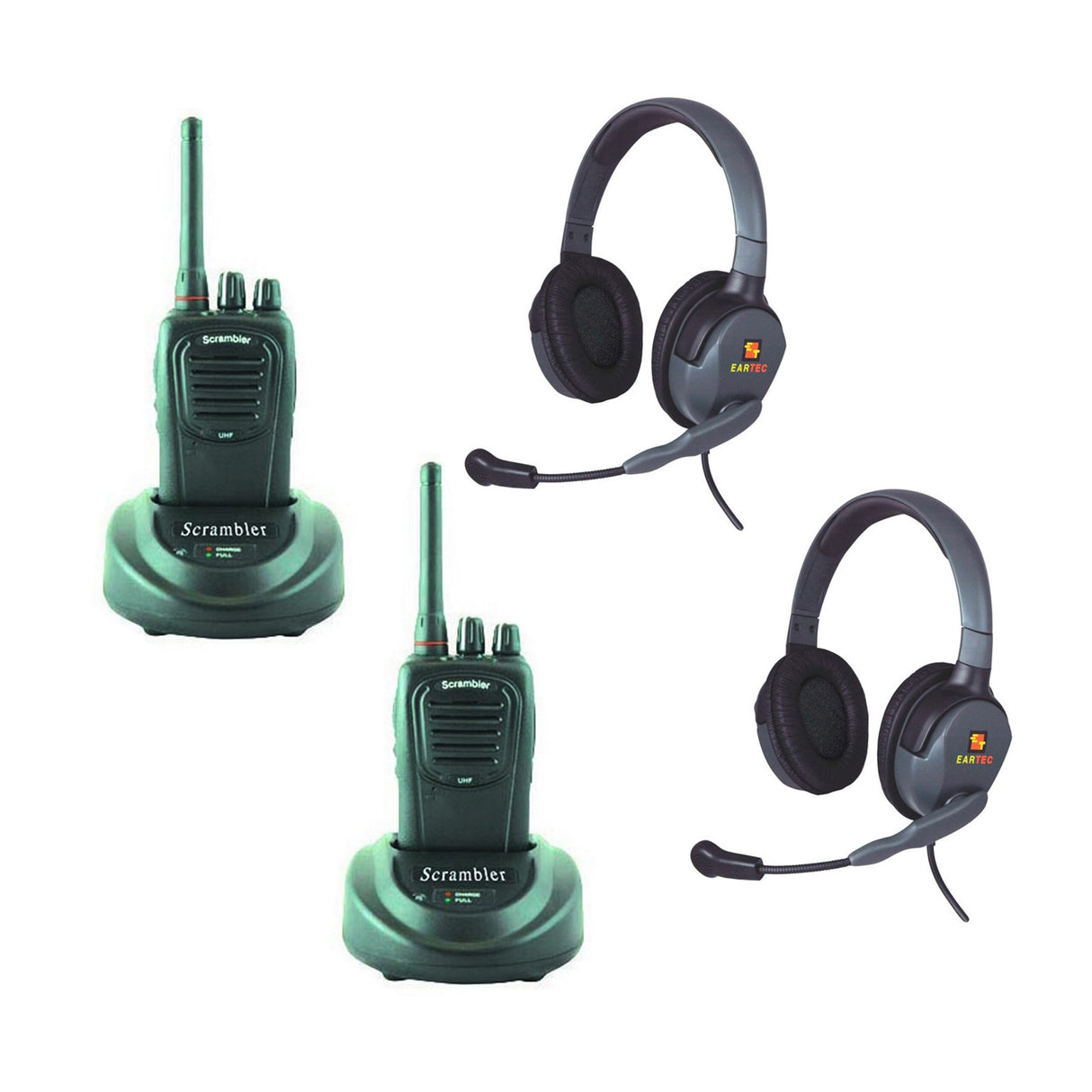 Eartec MX4GD2000I 2 SC-1000 Radios with Max 4G Double Inline PTT Headsets