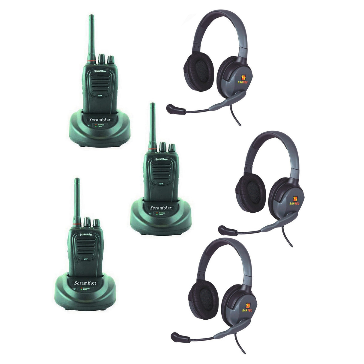 Eartec MX4GD3000I 3 SC-1000 Radios with Max 4G Double Inline PTT Headsets