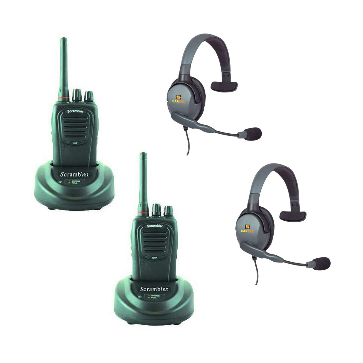 Eartec MX4GS2000I 2 SC-1000 Radios with Max 4G Single Inline PTT Headsets