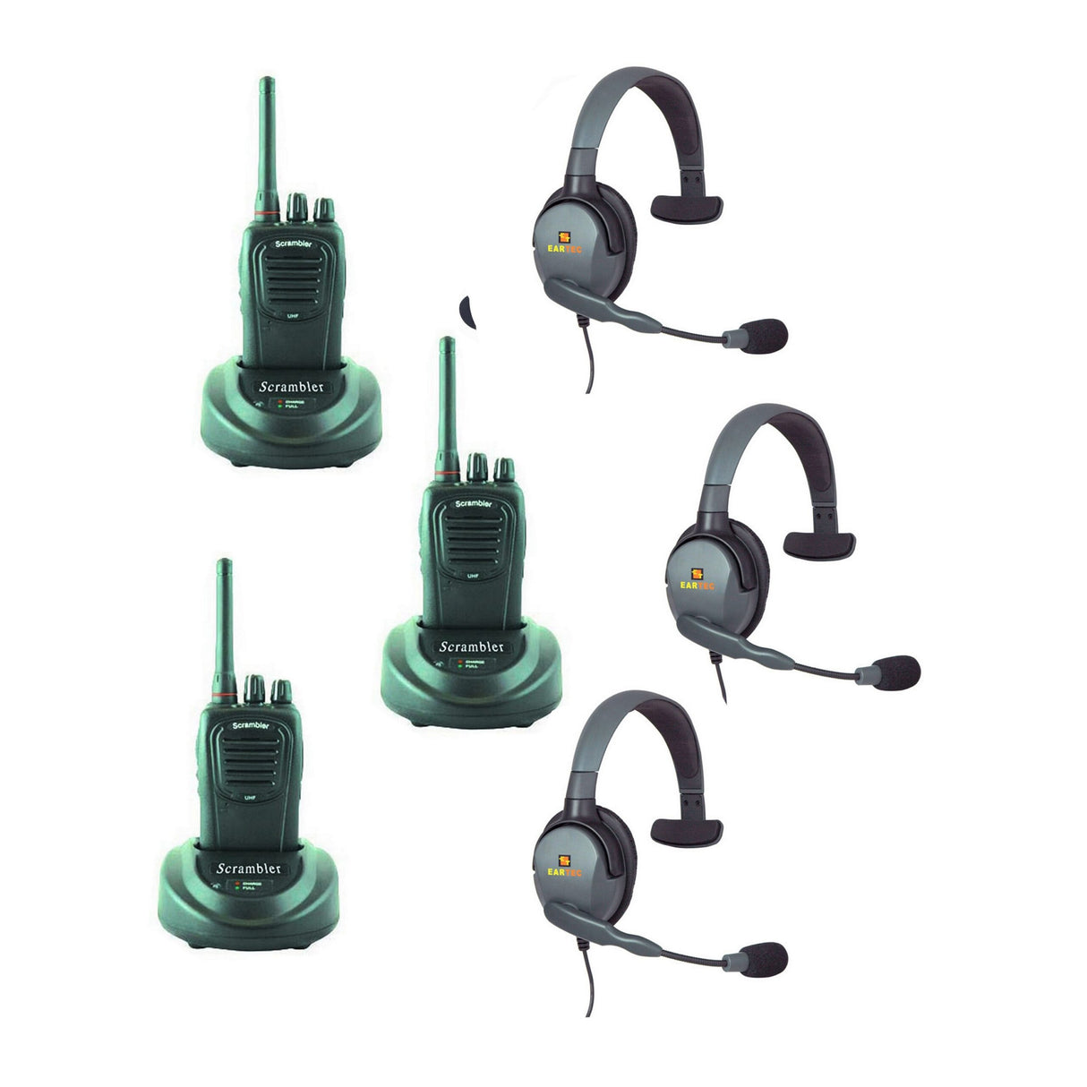 Eartec MX4GS3000I 3 SC-1000 Radios with Max 4G Single Inline PTT Headsets