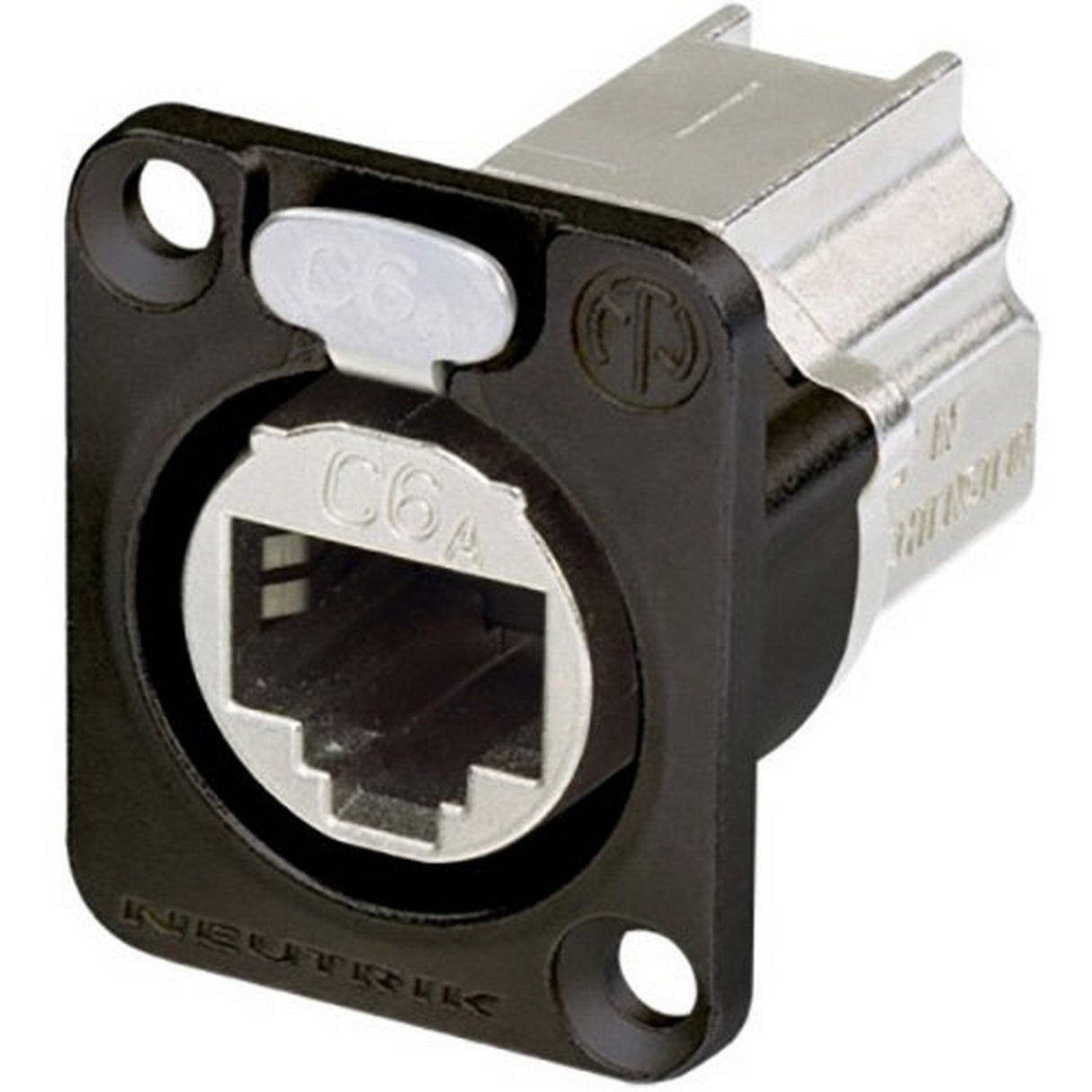 Neutrik NE8FDX-P6-B D-Shape CAT6A etherCON Panel Connector, Shielded / Feedthrough, Black Housing