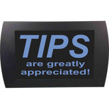 American Recorder "TIPS GREATLY APPRECIATED" LED Lighted Sign, Blue