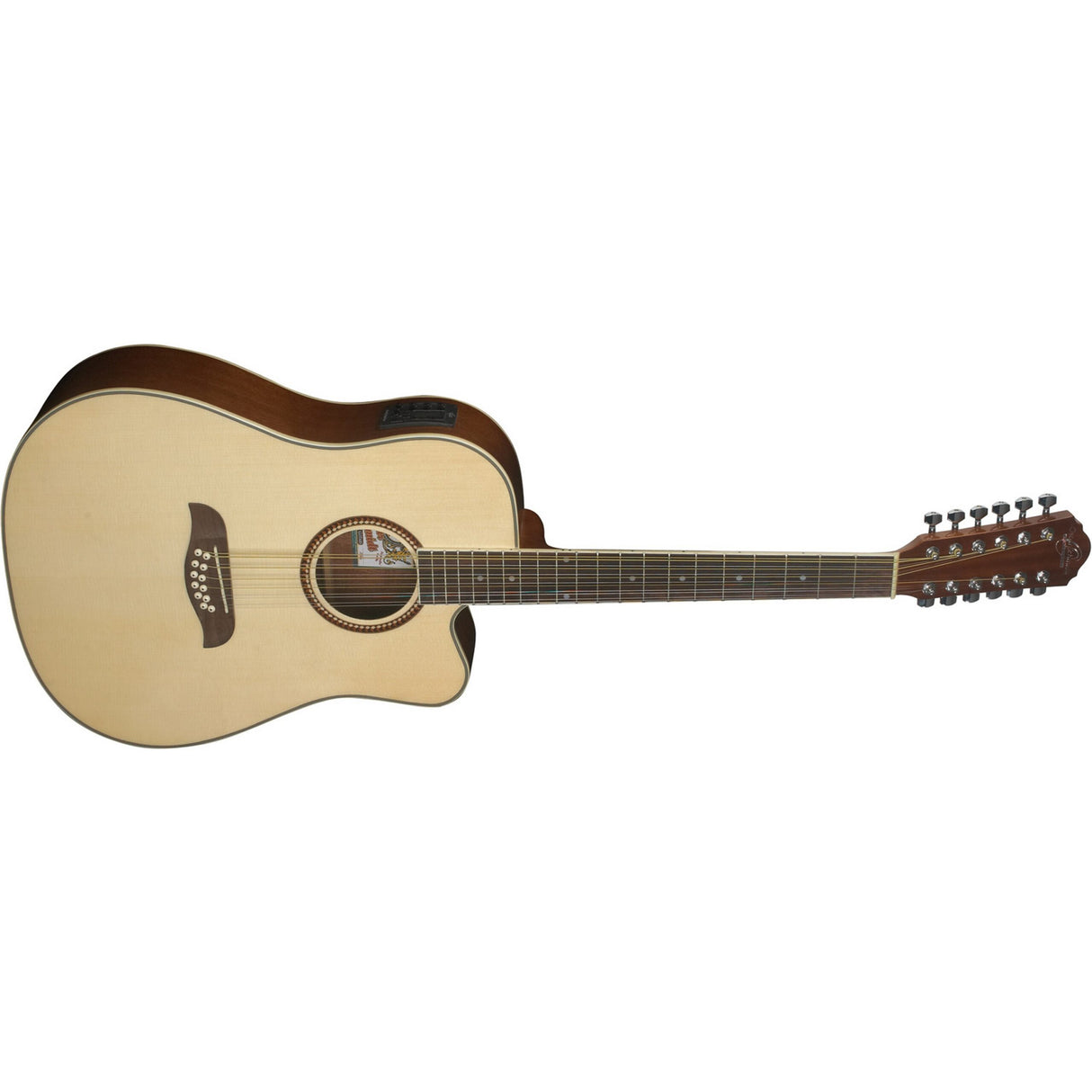 Oscar Schmidt OD312CE Dreadnought 12 String Cutaway Acoustic Electric Guitar, Natural Spruce