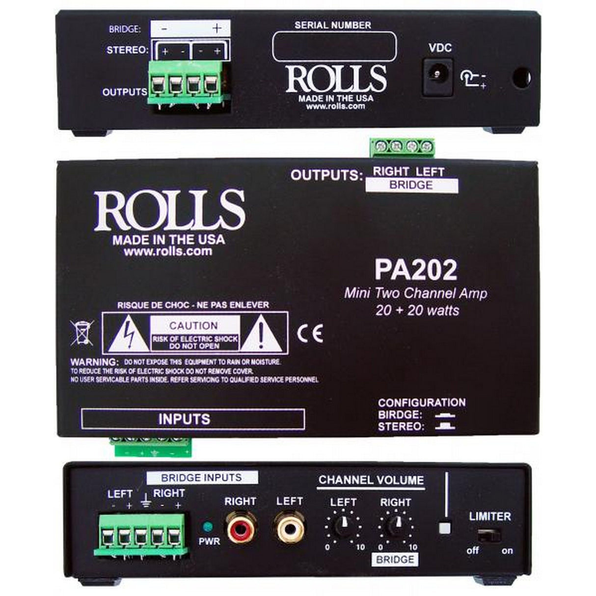 Rolls PA202 Stereo Class D Amplifier, 20 Watt