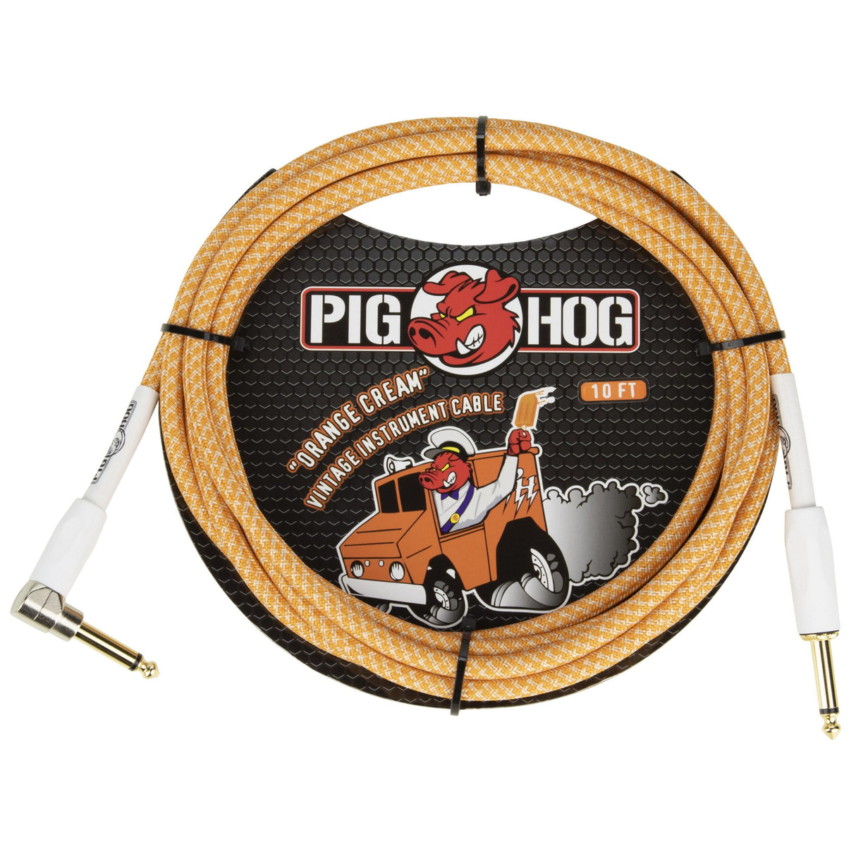 Pig Hog PCH102OCR Orange Creme 2.0 Instrument Cable, 10-Foot, Right Angle