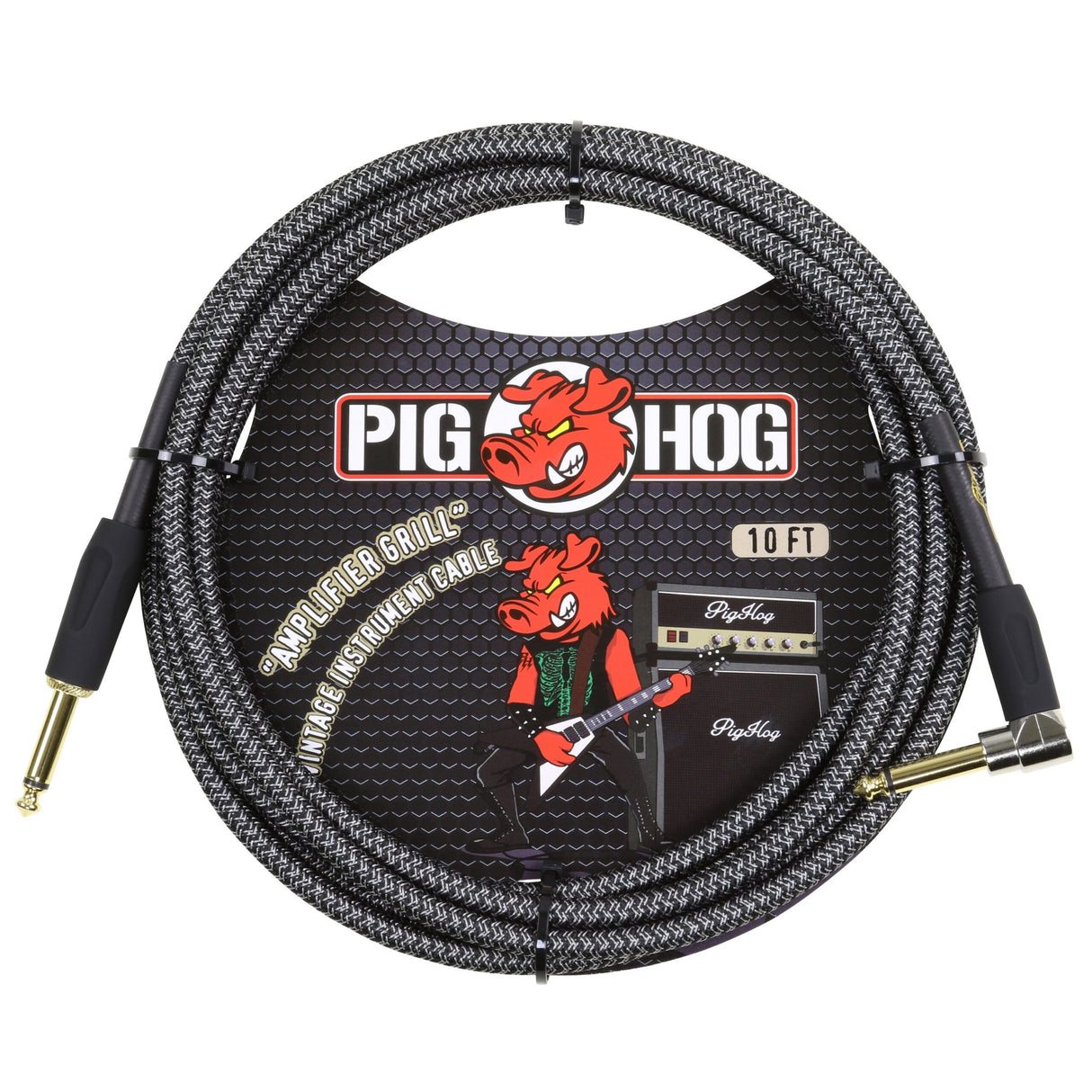 Pig Hog PCH10AGR "Amplifier Grill" Instrument Cable, 10ft. Right Angle