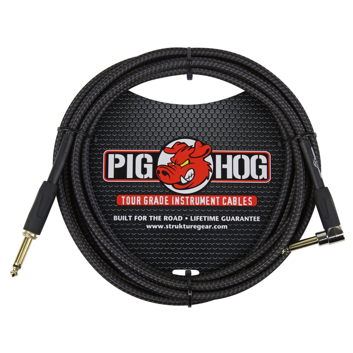 Pig Hog PCH10BKR "Black Woven" Instrument Cable, 10ft. Right Angle
