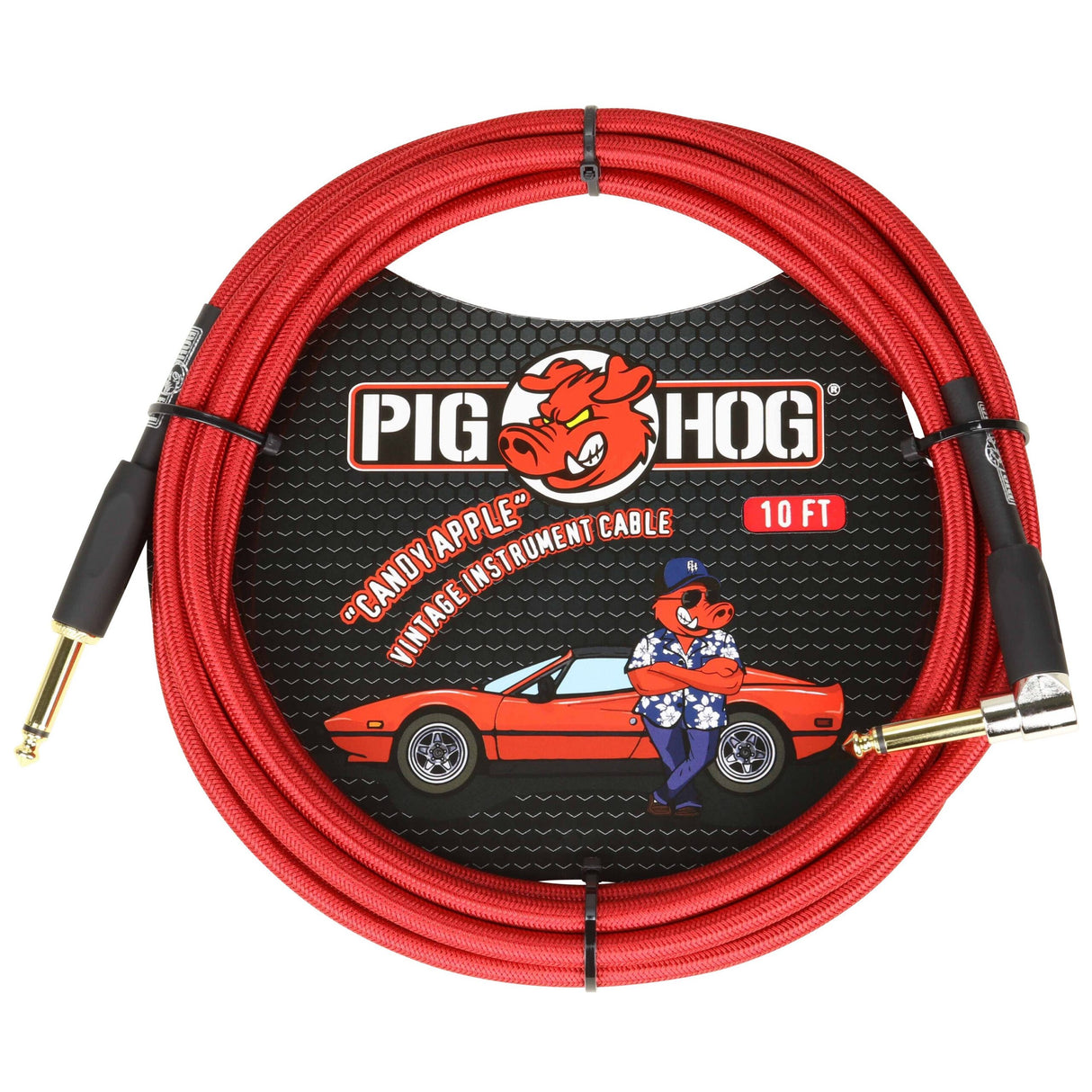Pig Hog PCH10CAR "Candy Apple Red" Instrument Cable, 10ft. Right Angle