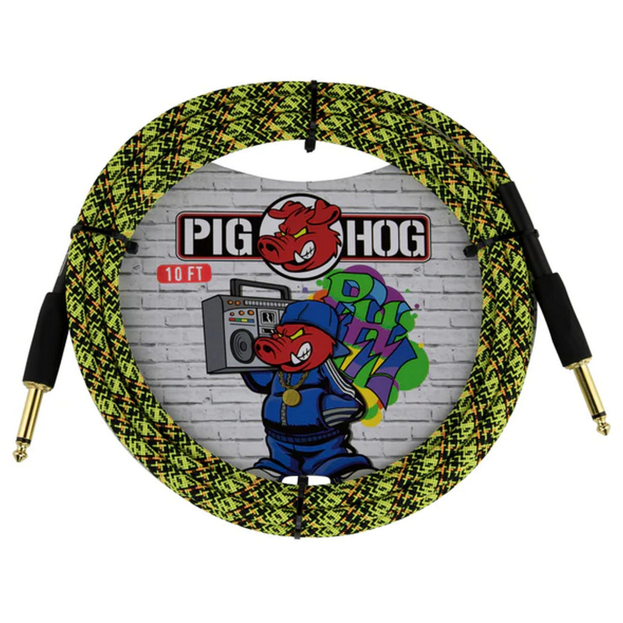 Pig Hog PCH10GYW Yellow Graffiti Instrument Cable, 10-Feet Straight