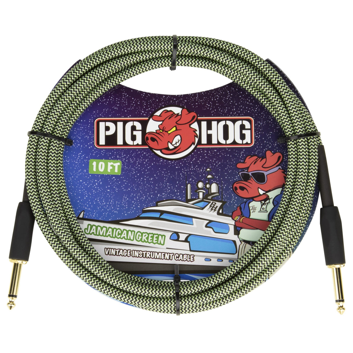 Pig Hog PCH10JGR Jamaican Green Instrument Cable, 10-Foot