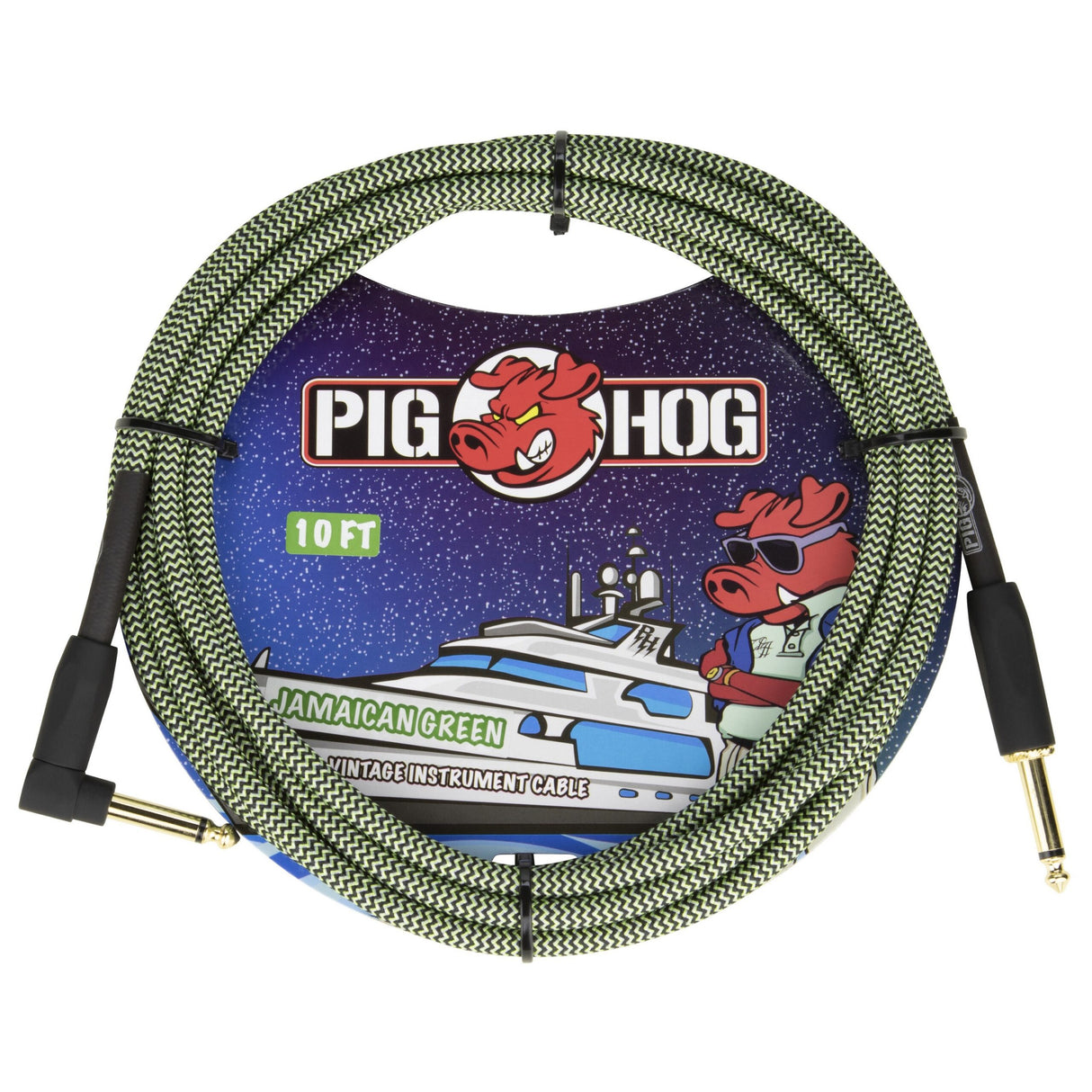 Pig Hog PCH10JGRR Jamaican Green Instrument Cable, 10-Foot, Right Angle