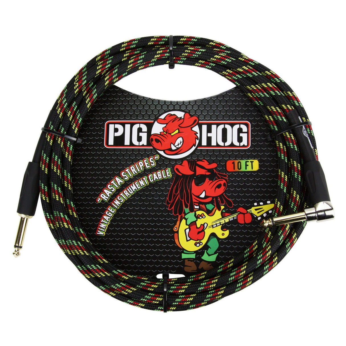 Pig Hog PCH10RAR "Rasta Stripes" Instrument Cable, 10ft. Right Angle